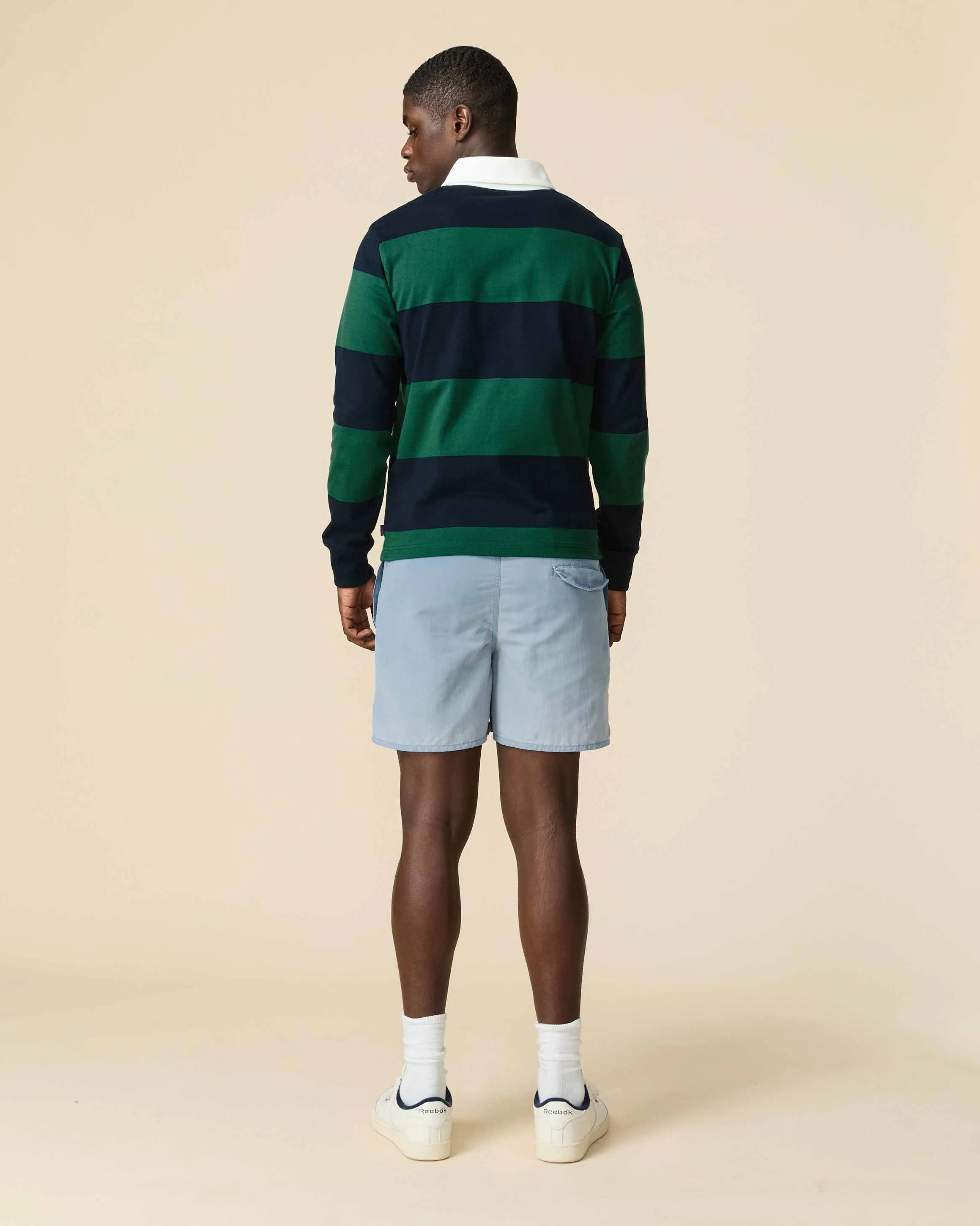 Cotton Striped Sports Retro Rugby Navy Block Stripe - Image 6