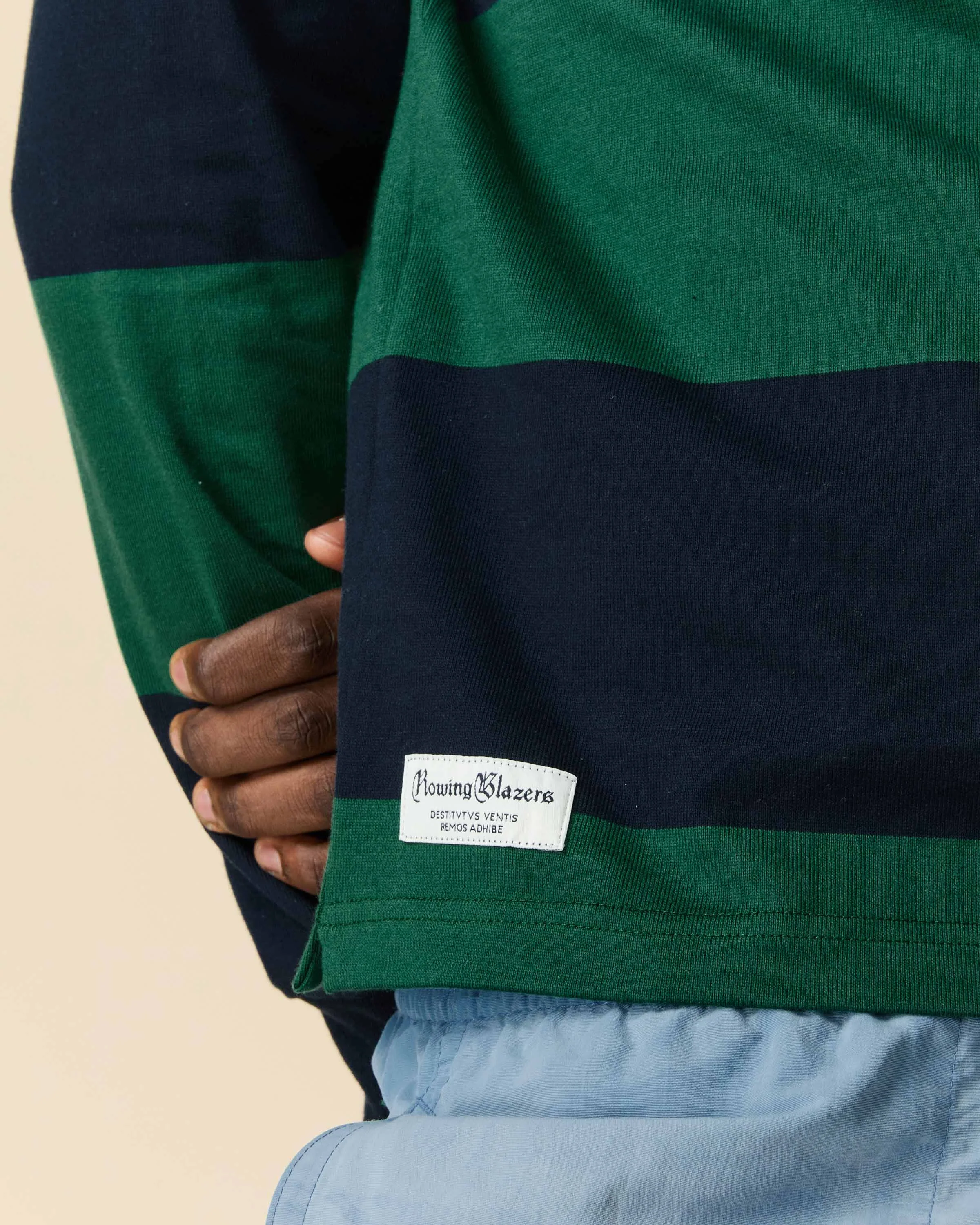 Cotton Striped Sports Retro Rugby Navy Block Stripe - Image 7
