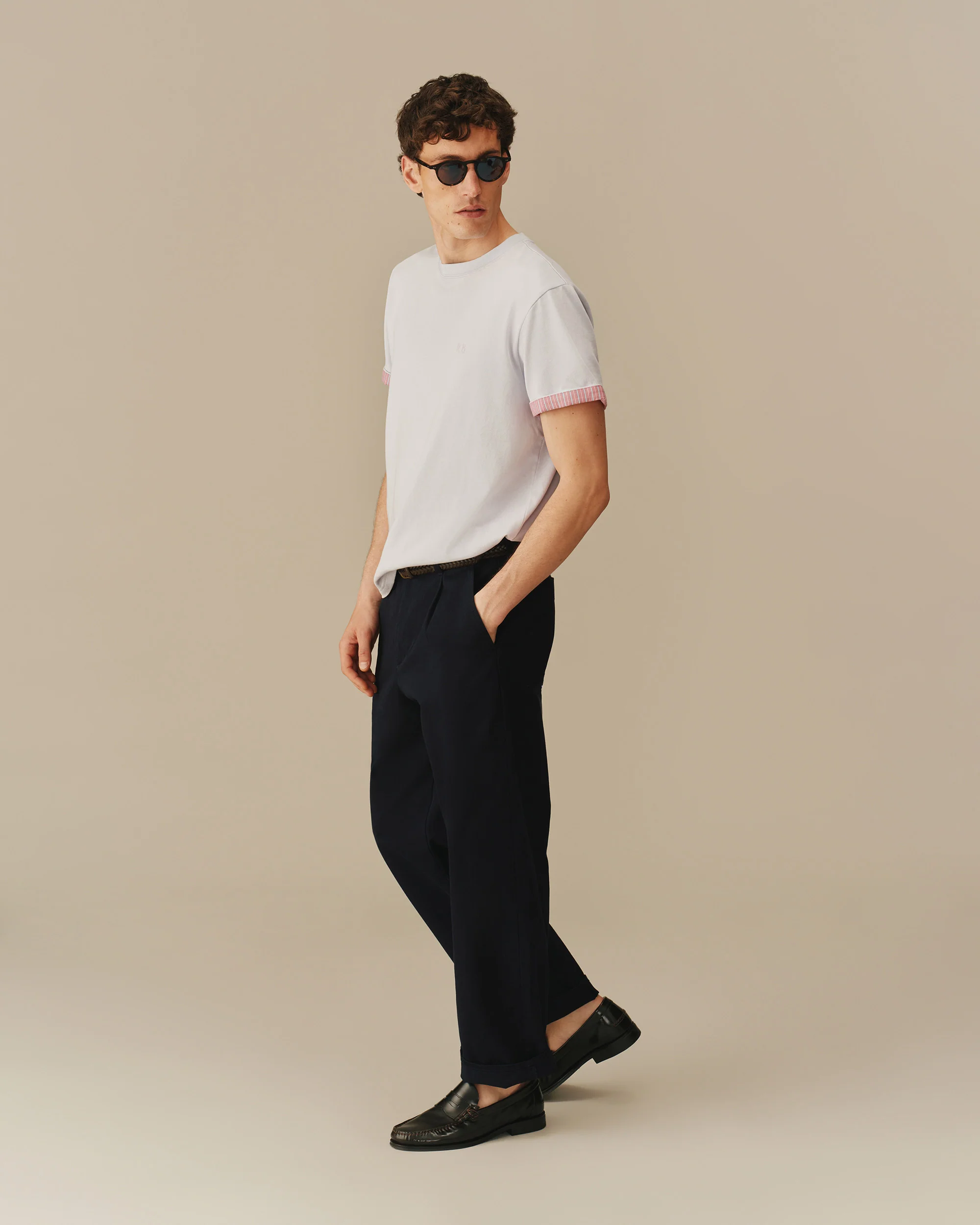 Men's Cotton T-Shirt With Woven Cuff Blue - Image 3