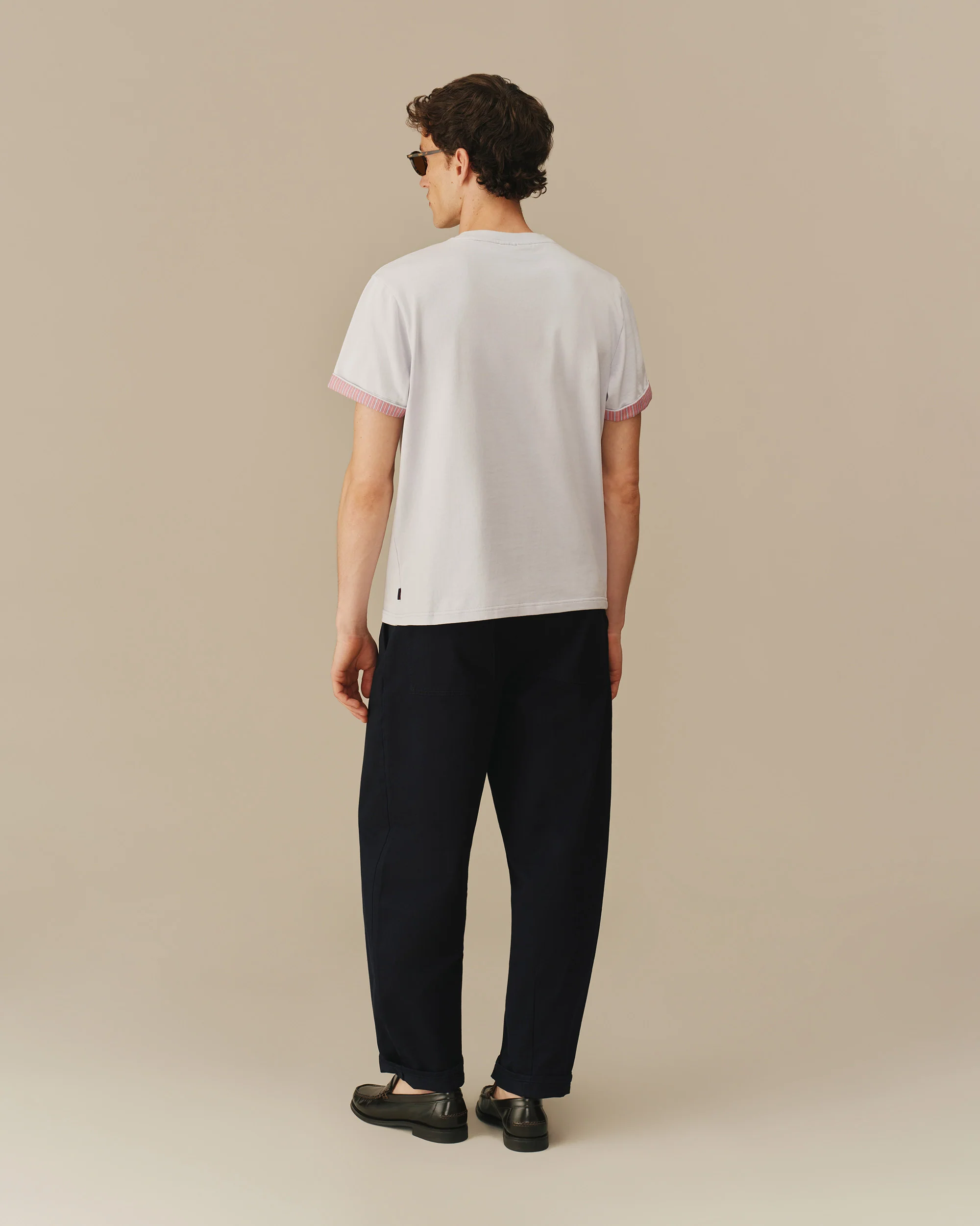 Men's Cotton T-Shirt With Woven Cuff Blue - Image 4