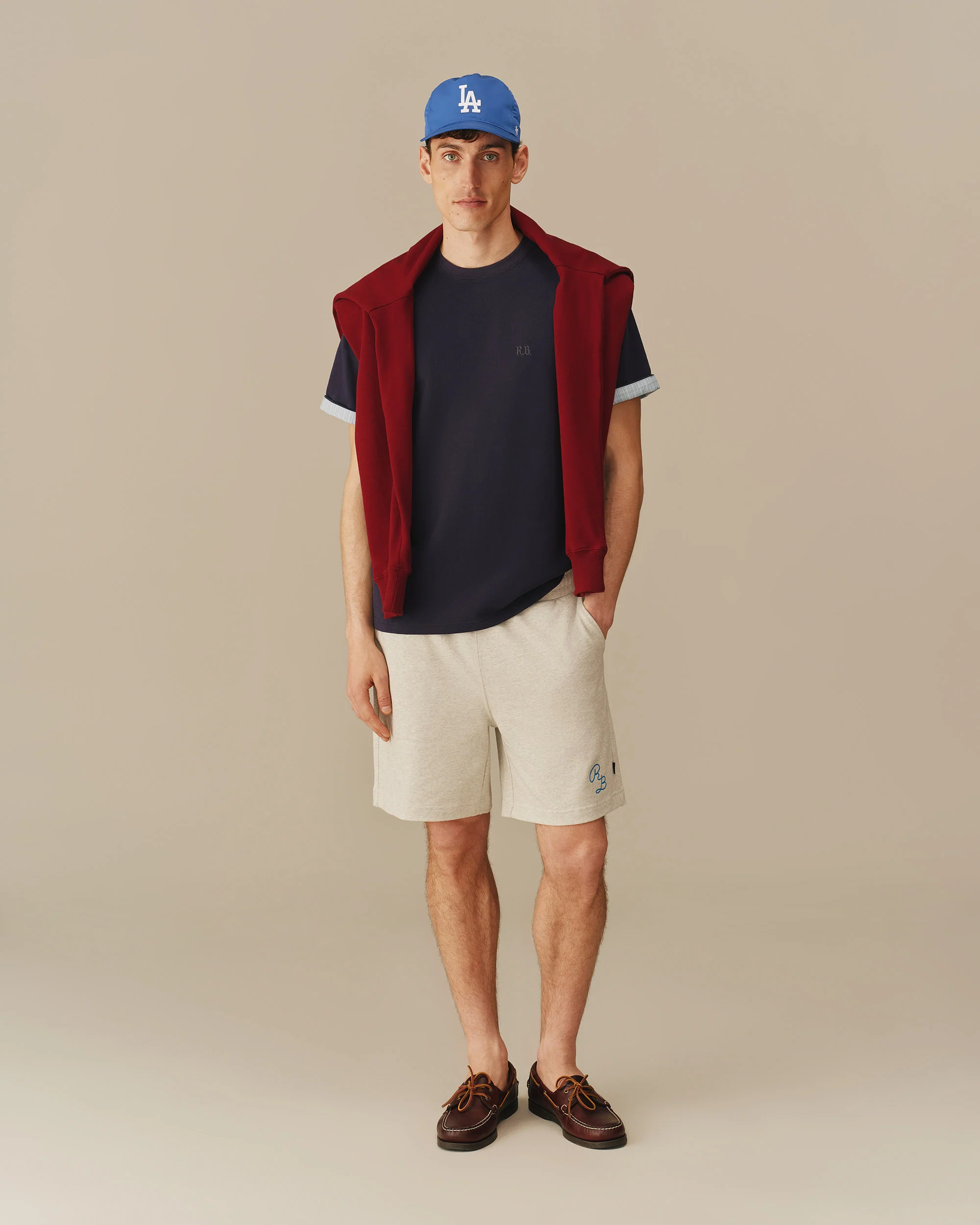 Men's Cotton T-Shirt With Woven Cuff Navy - Image 2