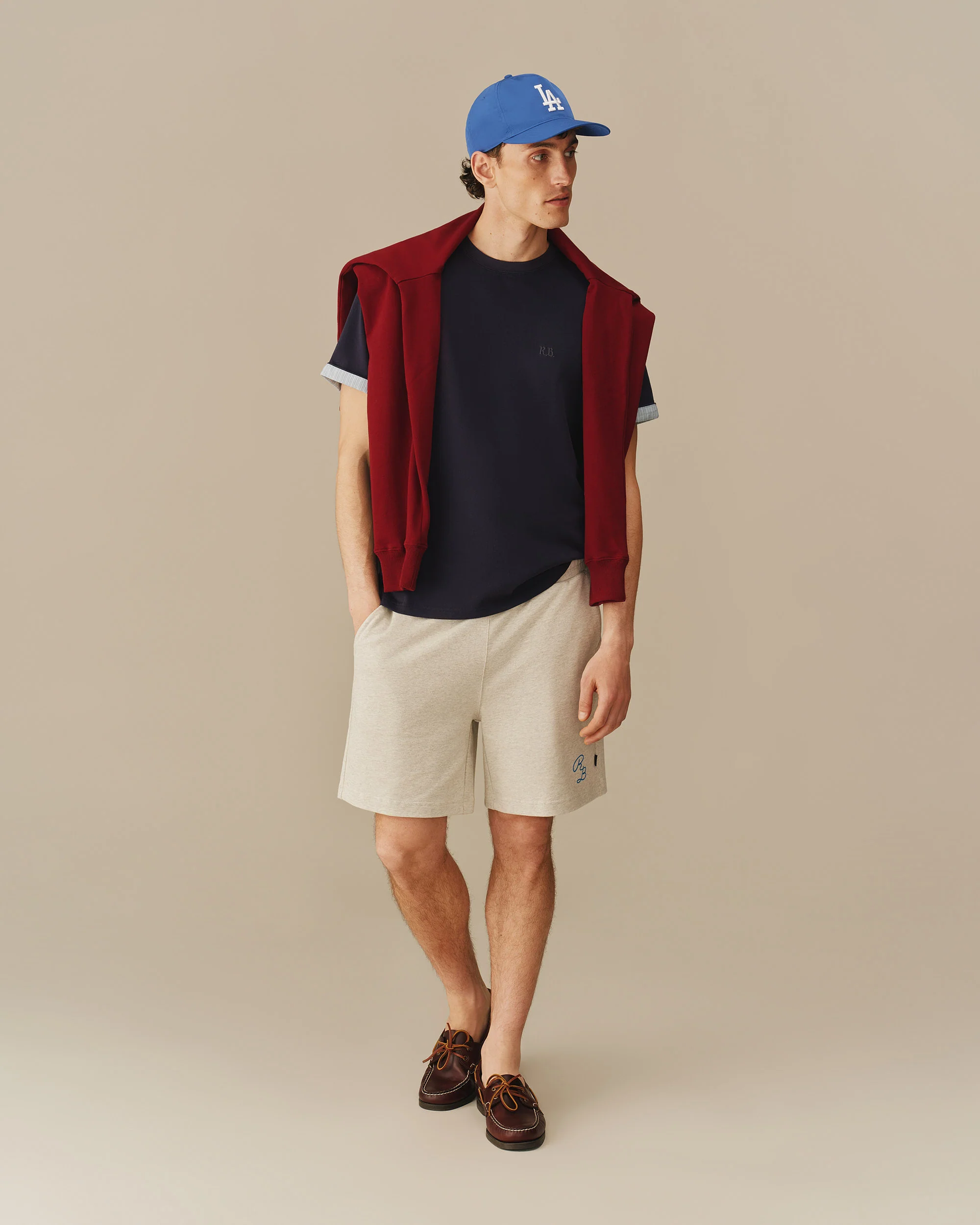 Men's Cotton T-Shirt With Woven Cuff Navy - Image 3