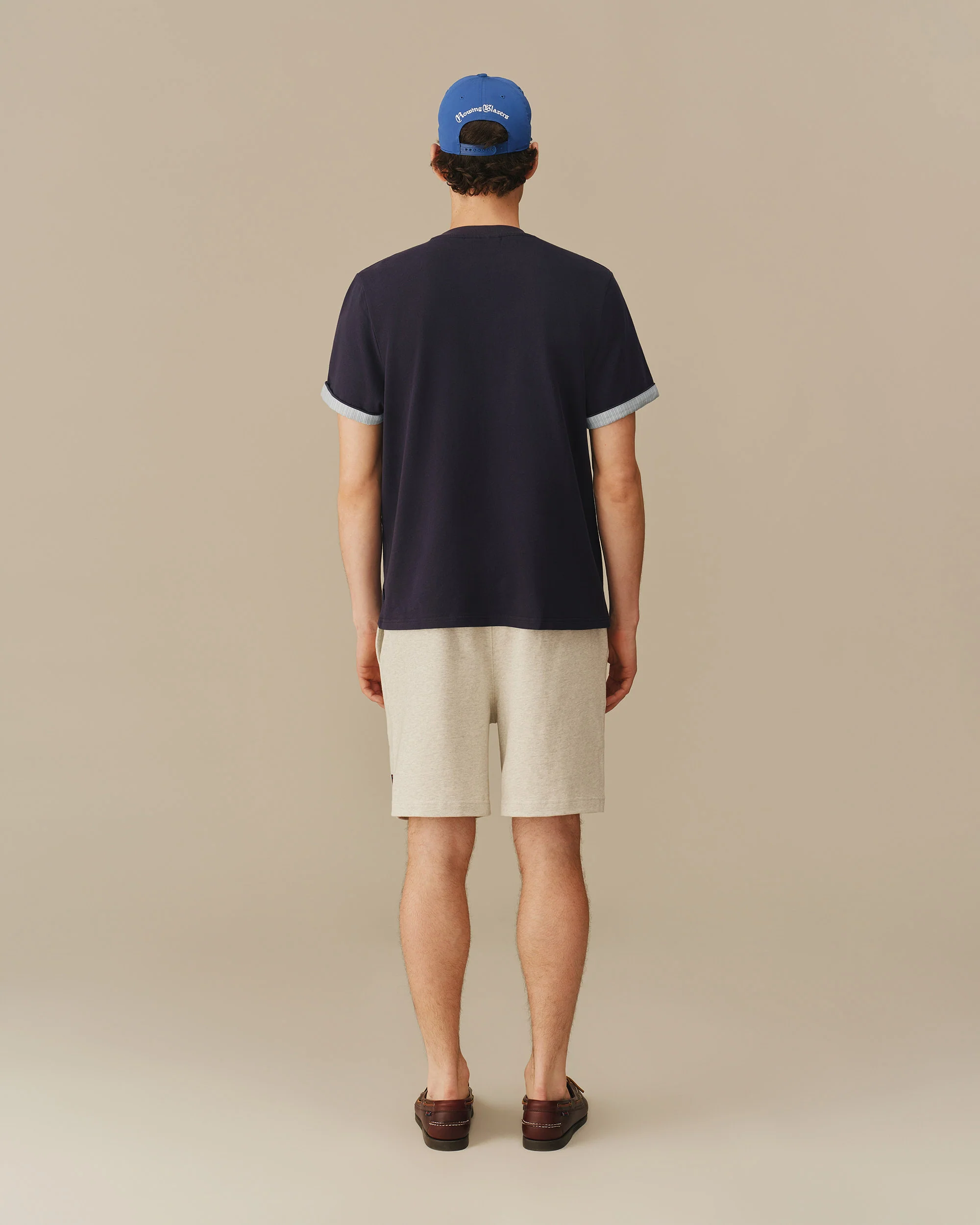 Men's Cotton T-Shirt With Woven Cuff Navy - Image 4