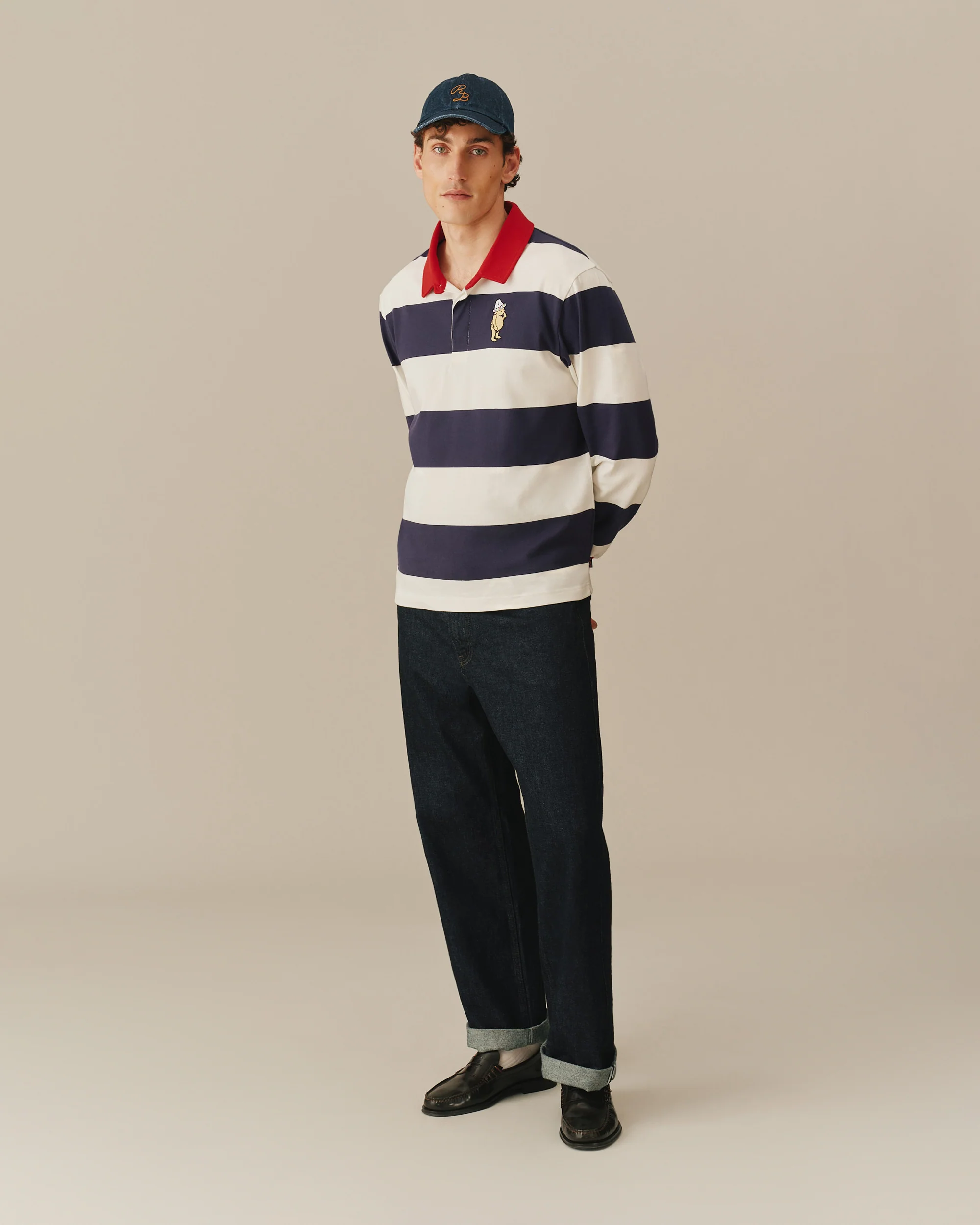 Cotton Thinking Cap Winnie-the-Pooh Rugby Blue White Stripe - Image 3