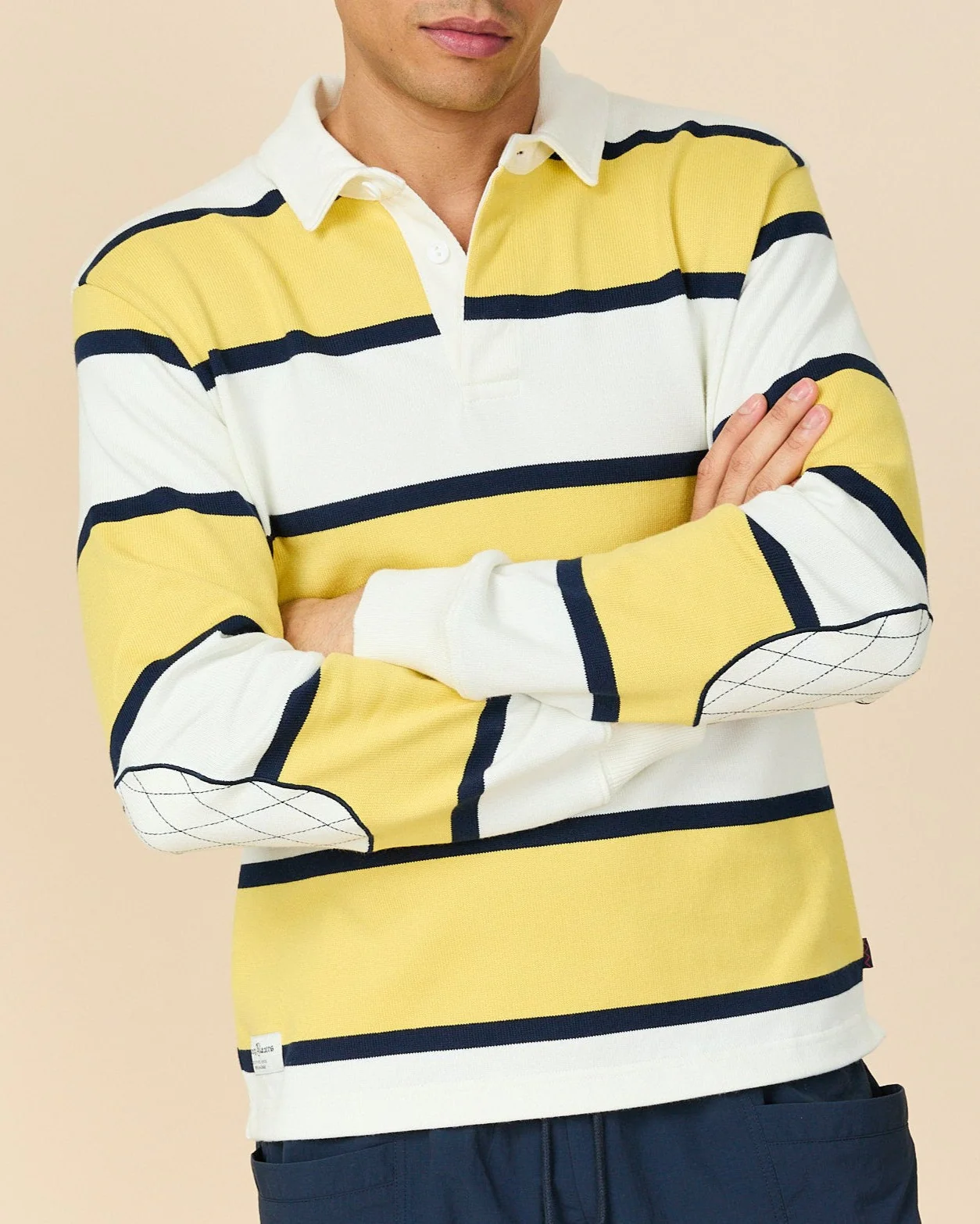 Men's Cotton Tide Stripe Elbow Patch Rugby Yellow Stripe - Image 2