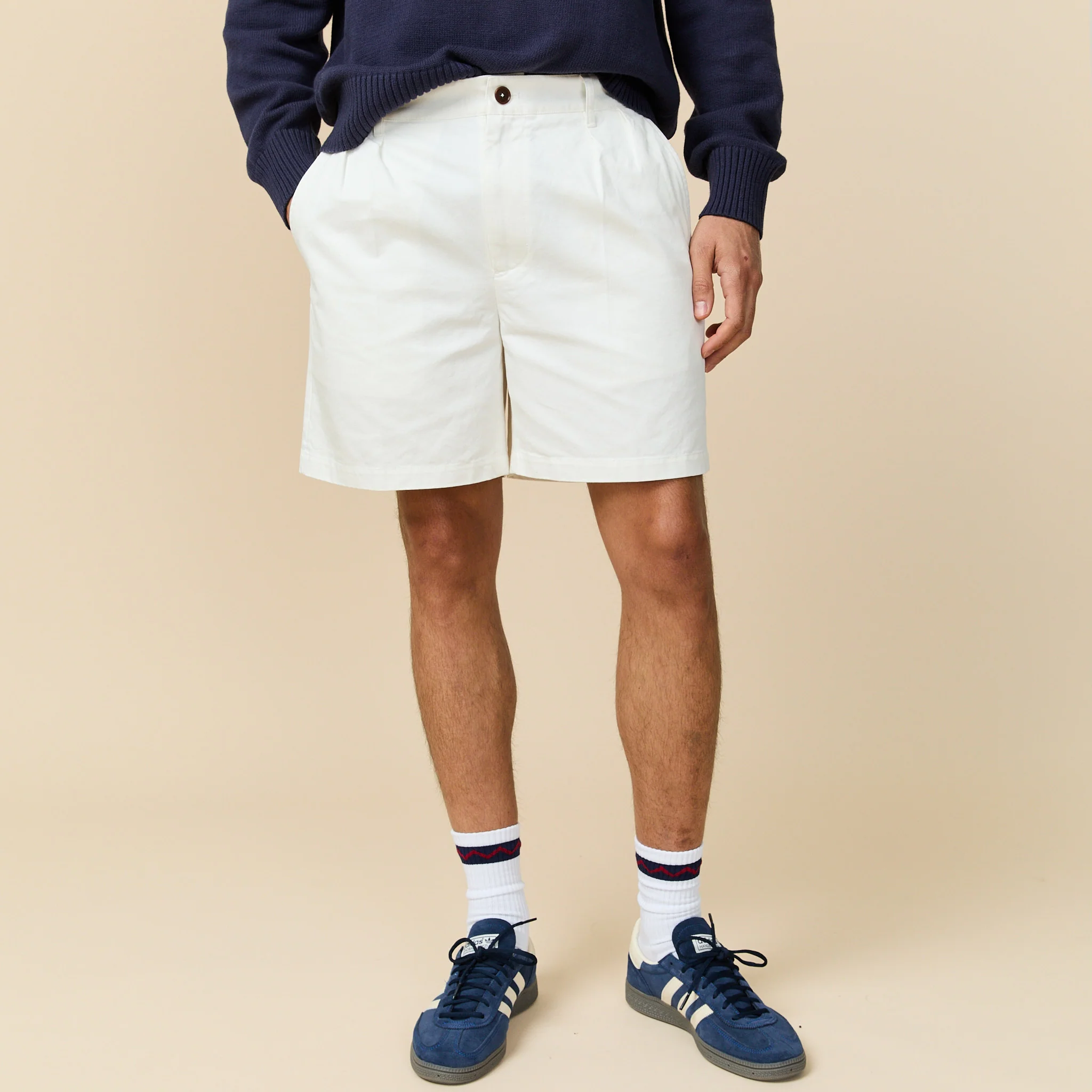 Men's Cotton Twill Pleated Short Off White - Image 2
