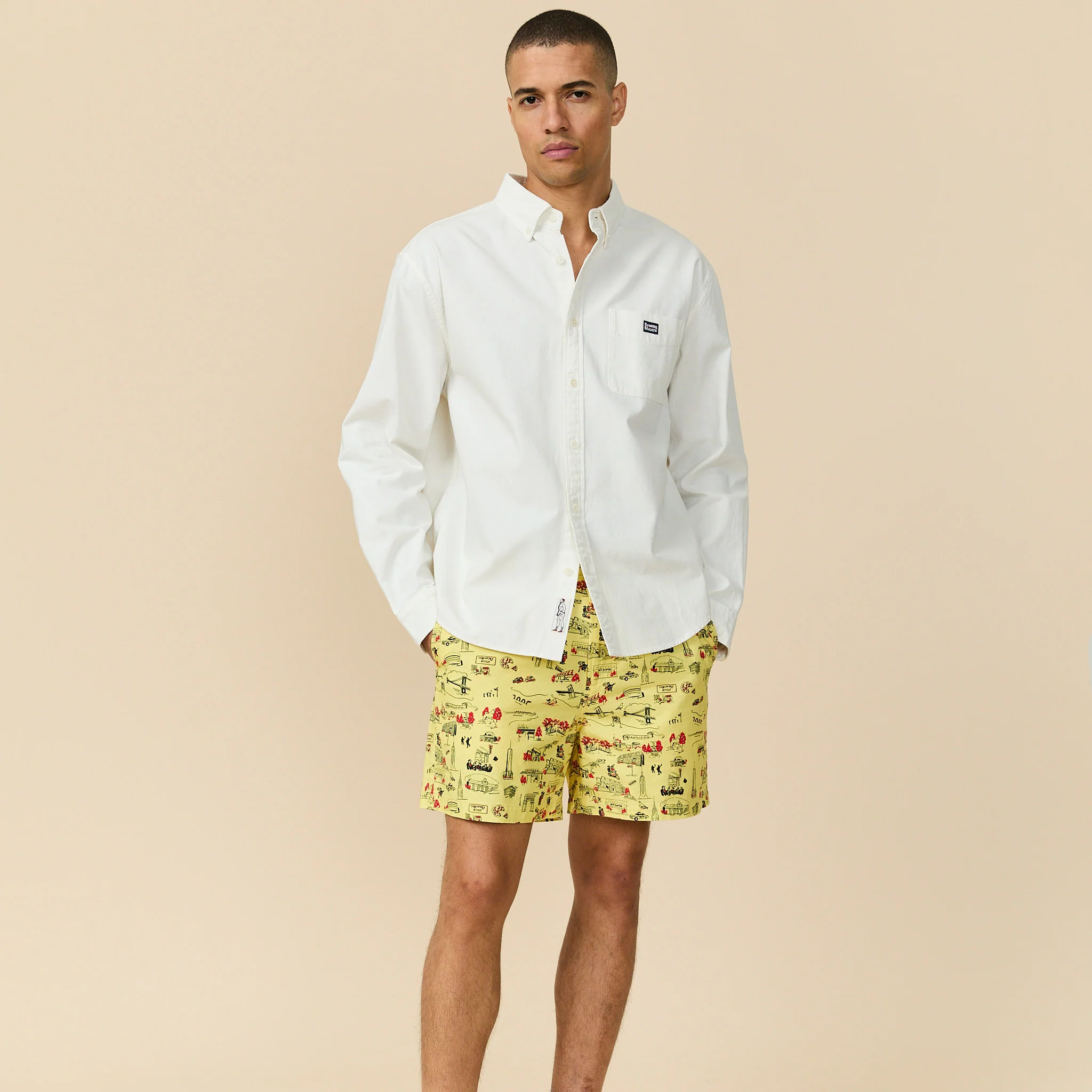 Men's Flat Front Cotton Linen Shorts NYC Map Print - Image 2