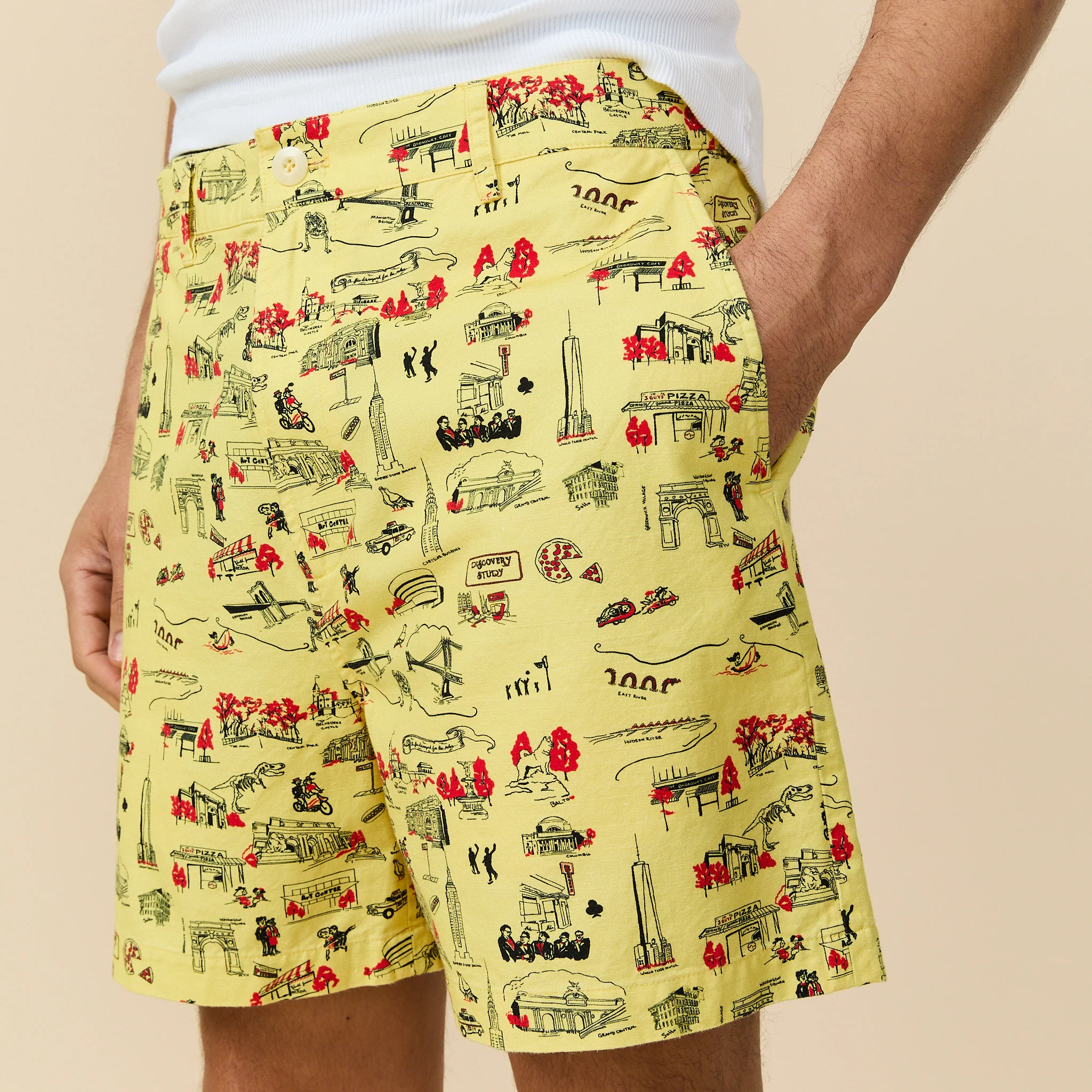 Men's Flat Front Cotton Linen Shorts NYC Map Print - Image 3
