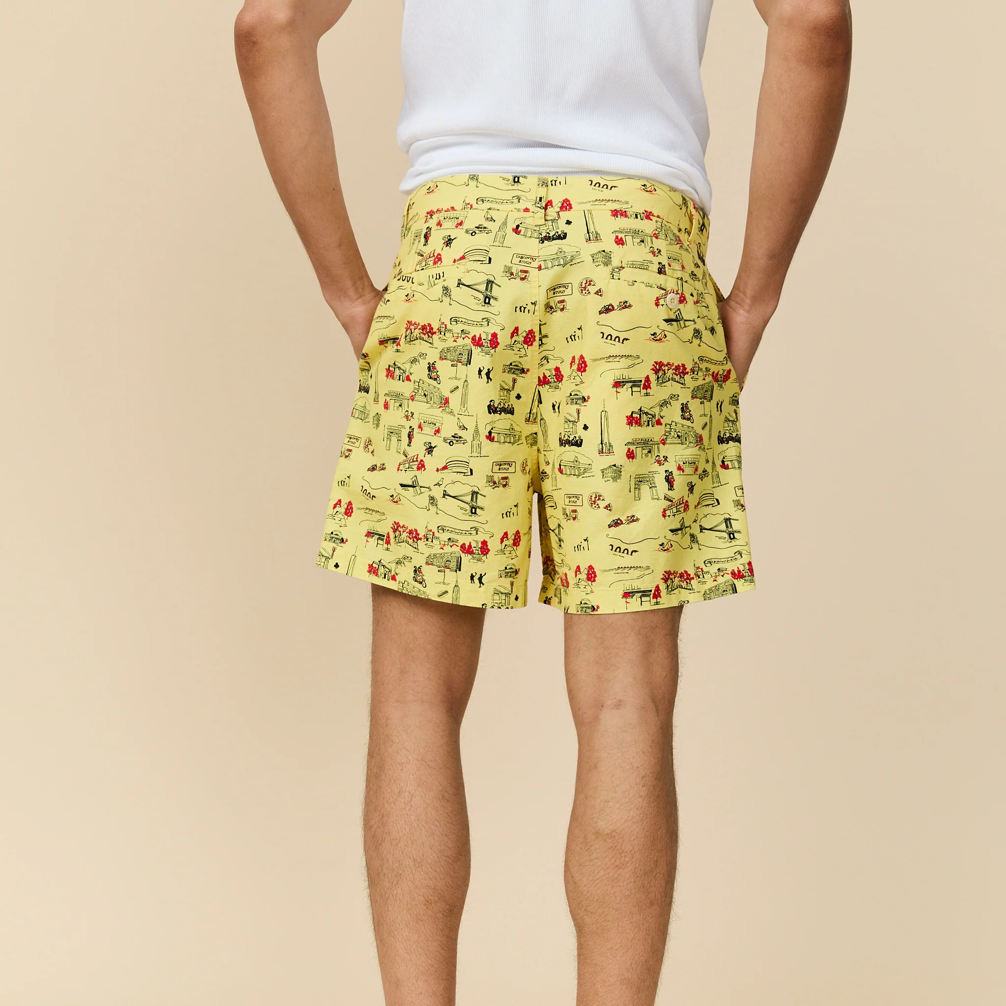 Men's Flat Front Cotton Linen Shorts NYC Map Print - Image 4