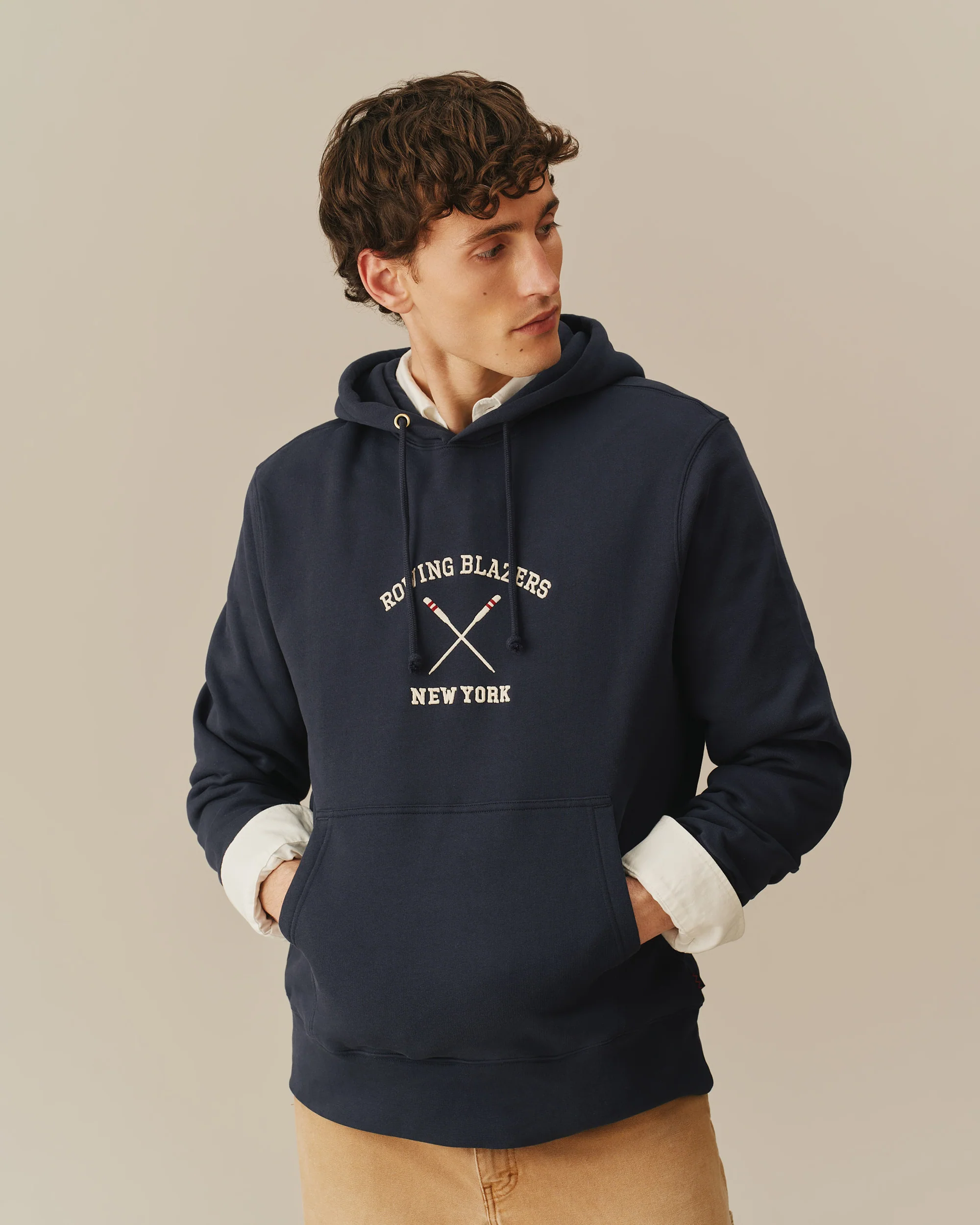 Men's Fleece Rowing Oars Hoodie Navy
