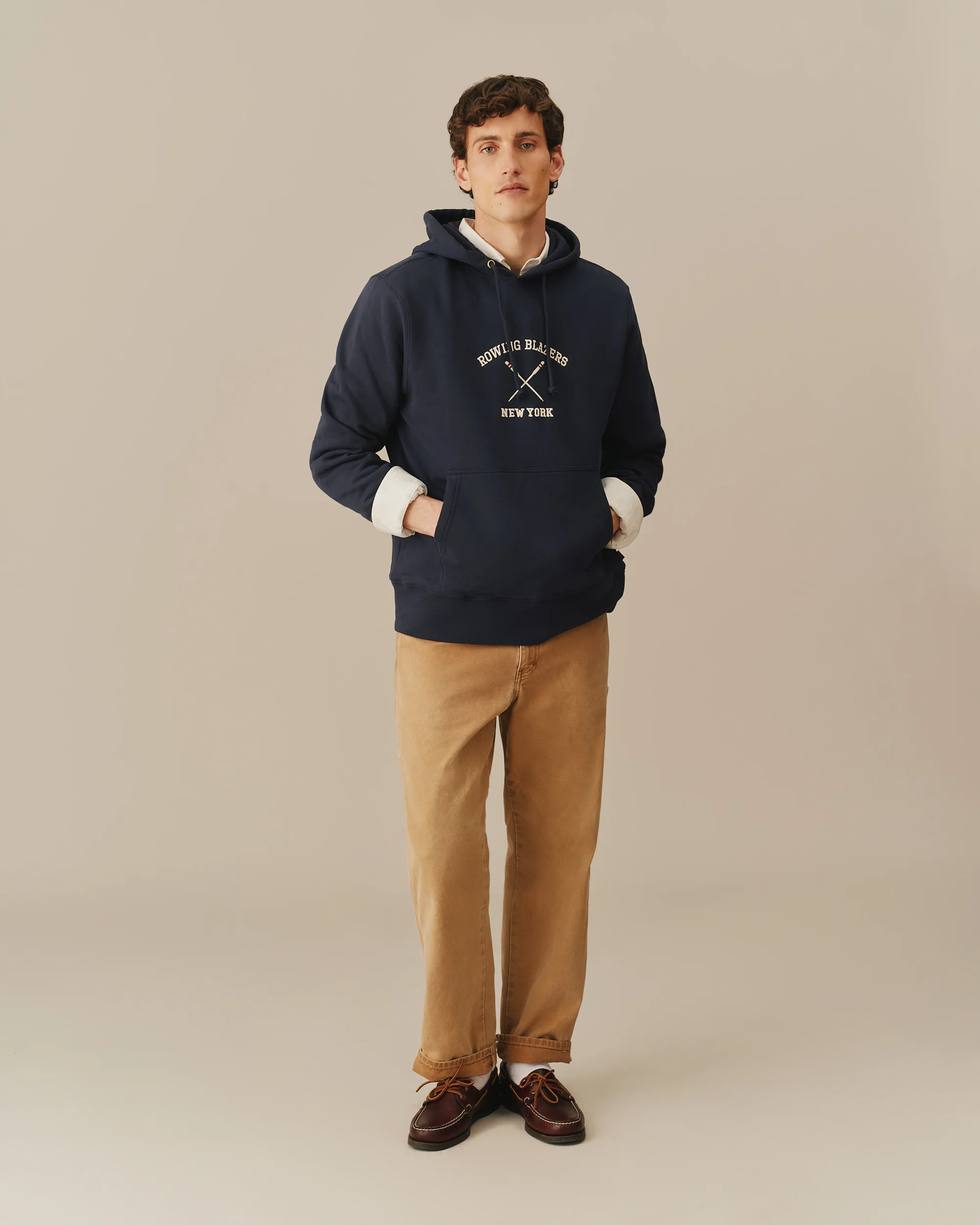 Men's Fleece Rowing Oars Hoodie Navy - Image 3