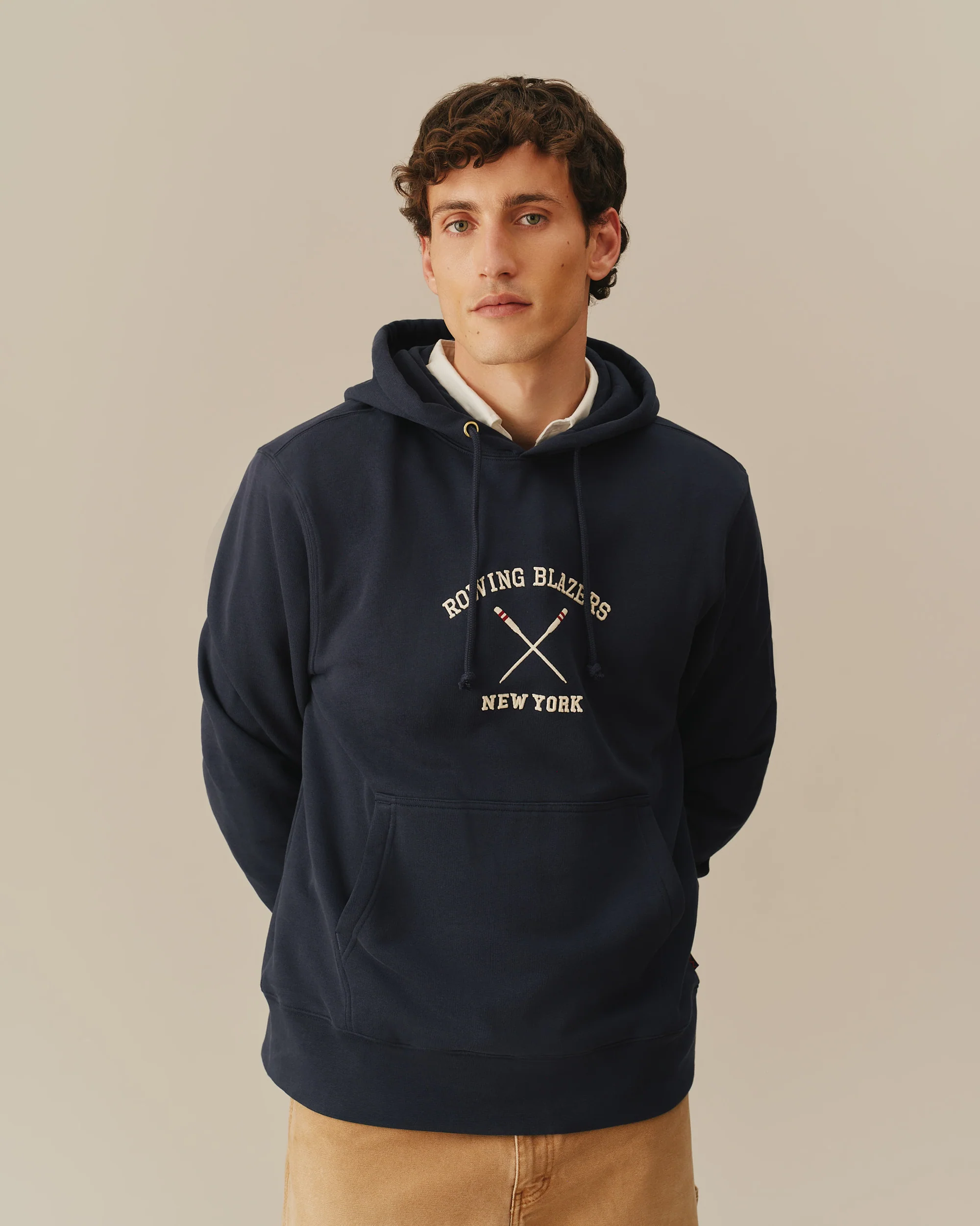 Men's Fleece Rowing Oars Hoodie Navy - Image 4