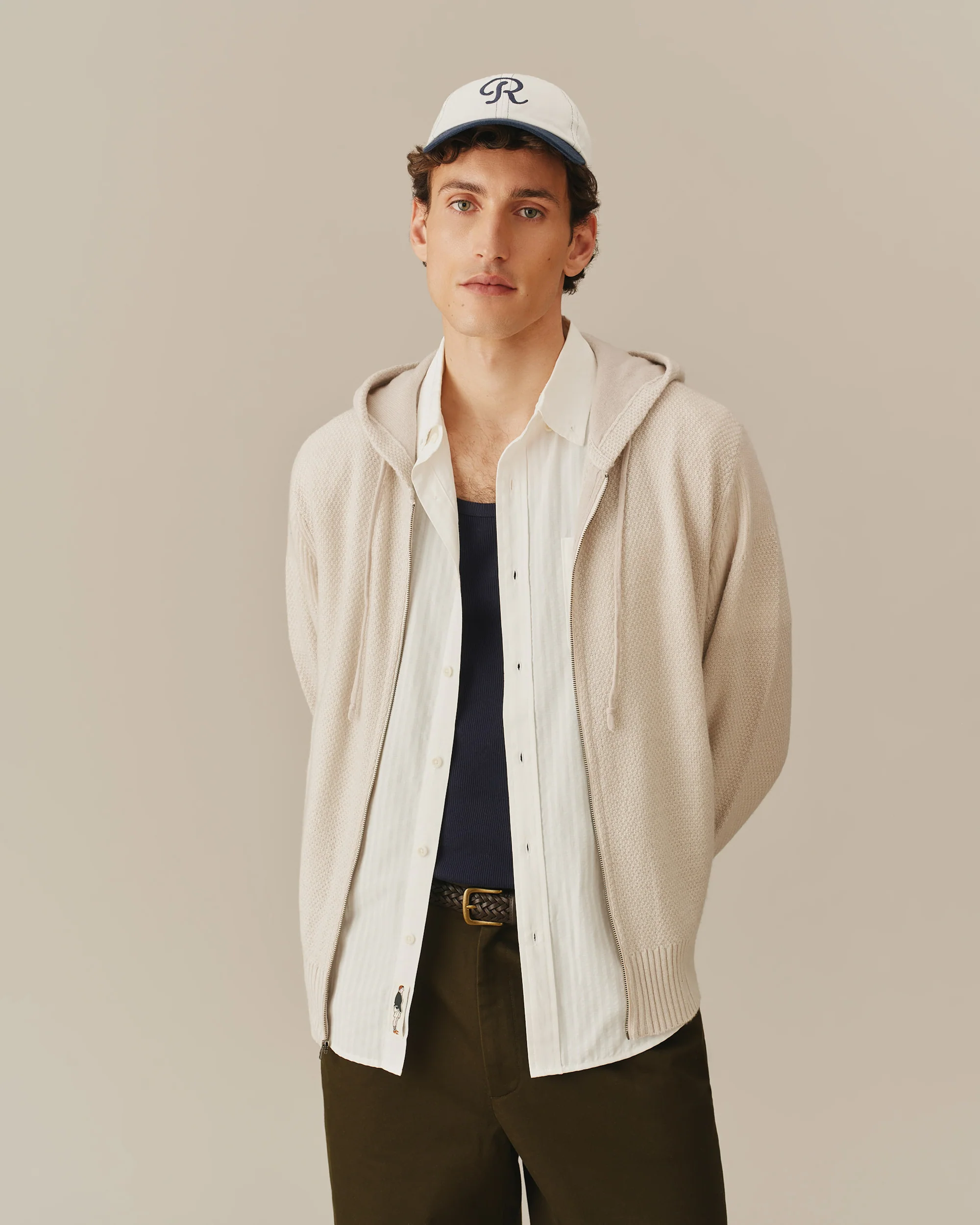 Men's Full Zip Cashmere Hoodie Cream