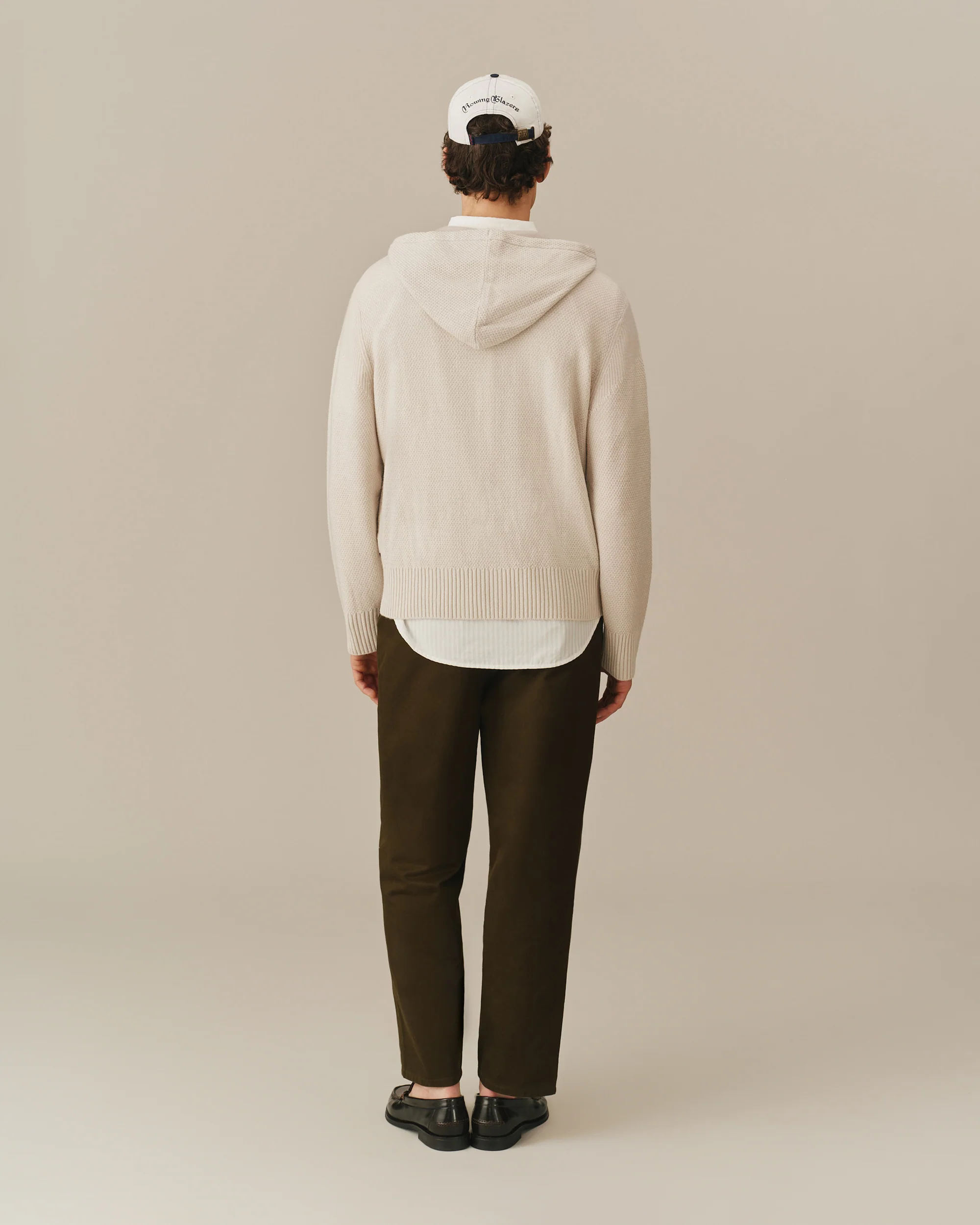 Men's Full Zip Cashmere Hoodie Cream - Image 5