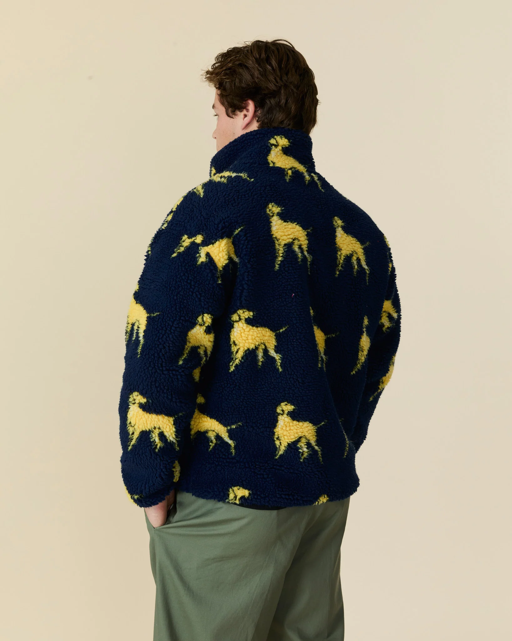 Men's Golden Retriever Sherpa Zip Jacket Navy - Image 3