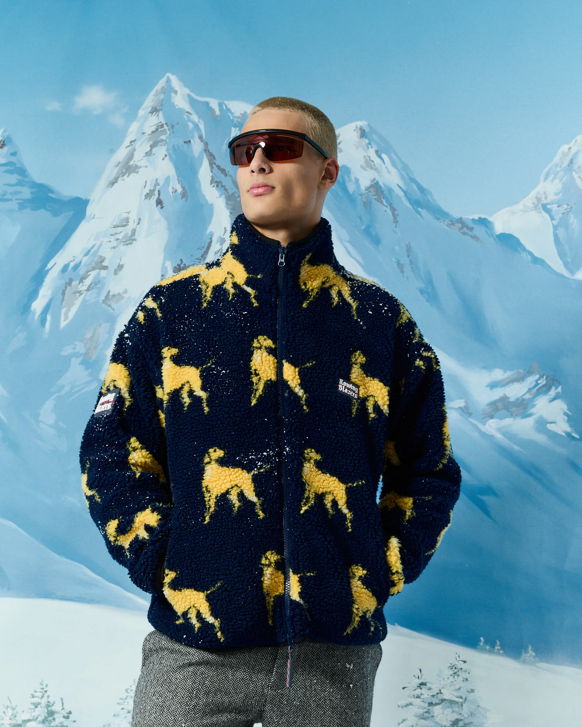 Men's Golden Retriever Sherpa Zip Jacket Navy - Image 4