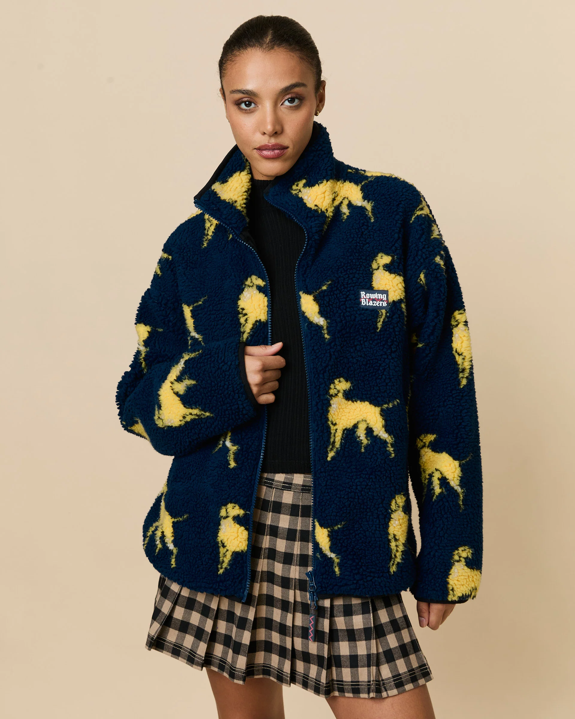 Men's Golden Retriever Sherpa Zip Jacket Navy - Image 5