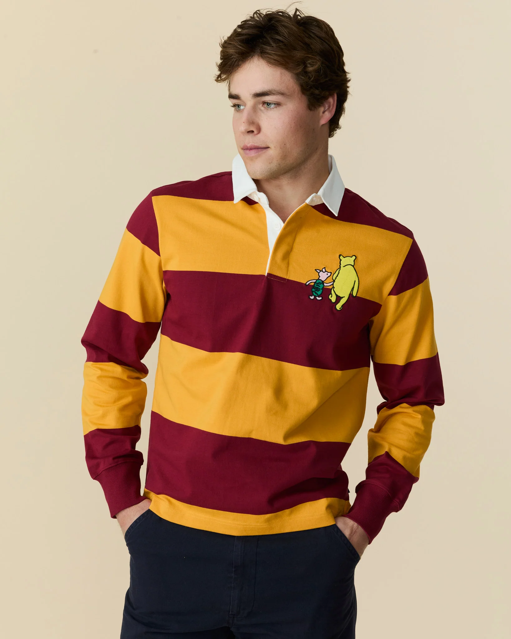 Lightweight Stripe Cotton Winnie-the-Pooh Rugby Burgundy - Image 4