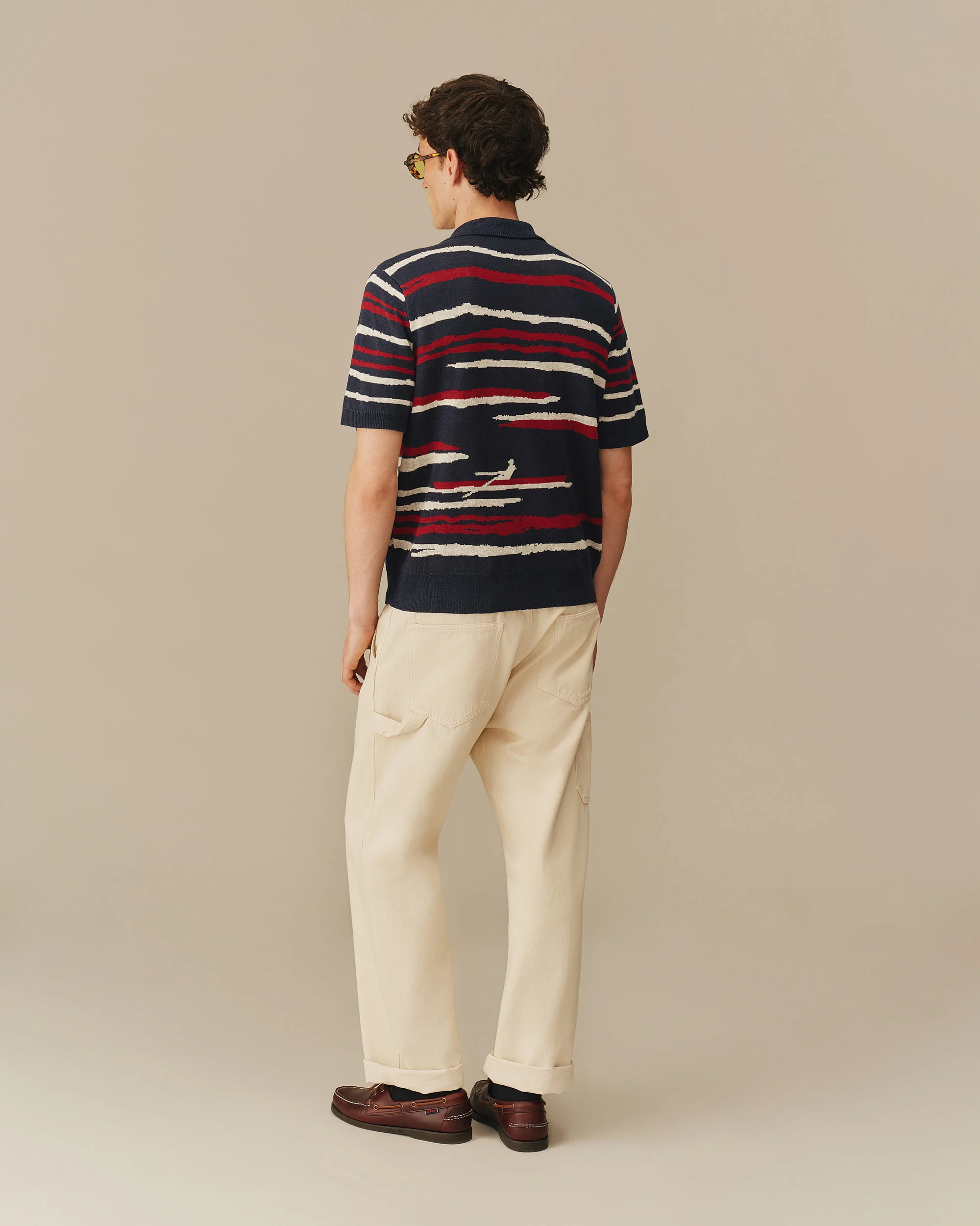 Men's Linen Painted Stripe Polo Sweater Navy - Image 3