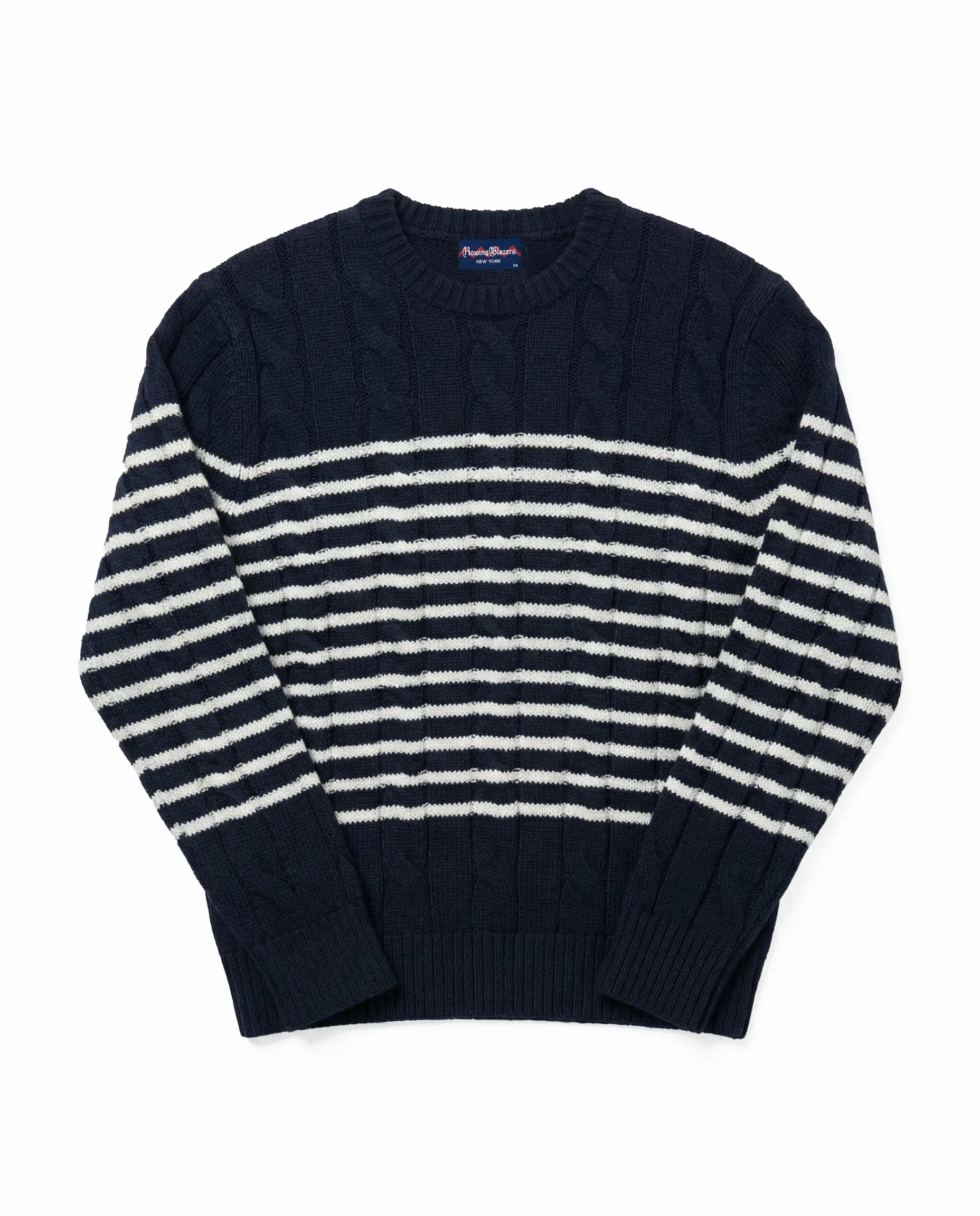 Mariner Stripe Cable Knit Sweater Navy/White Stripe - Image 6