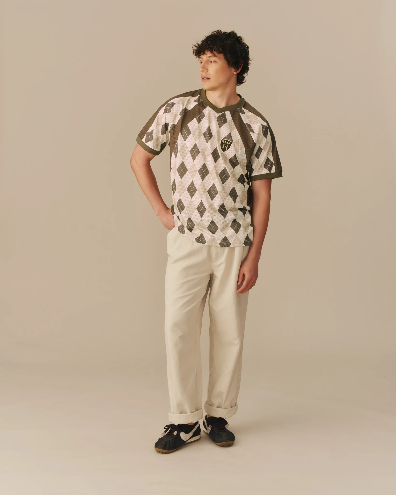Men's Mesh Argyle Soccer Jersey Olive - Image 2