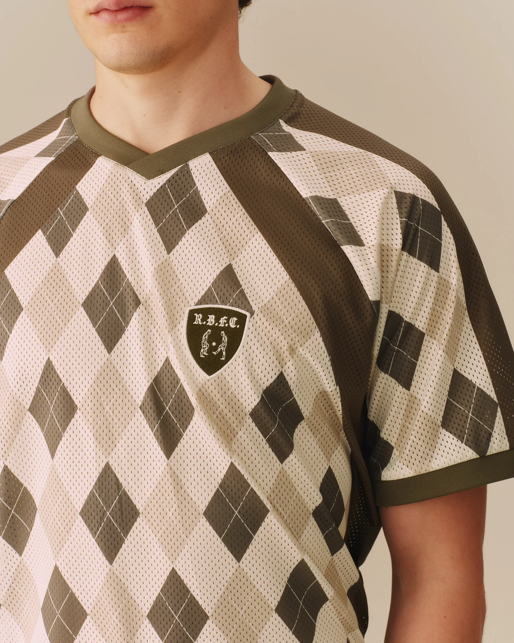 Men's Mesh Argyle Soccer Jersey Olive - Image 3