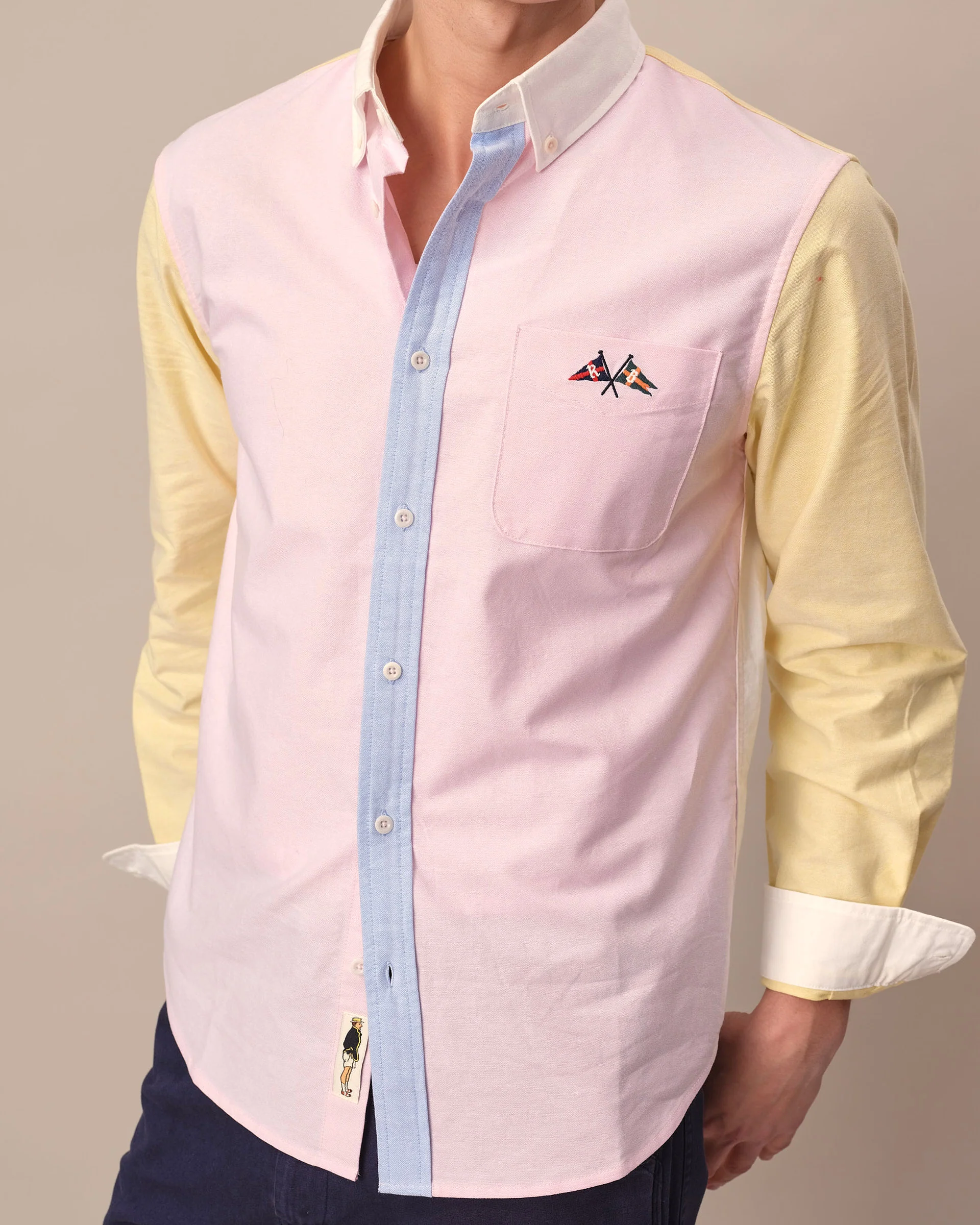 Men's Mixed Oxford Button Down Primary Colorblock - Image 3