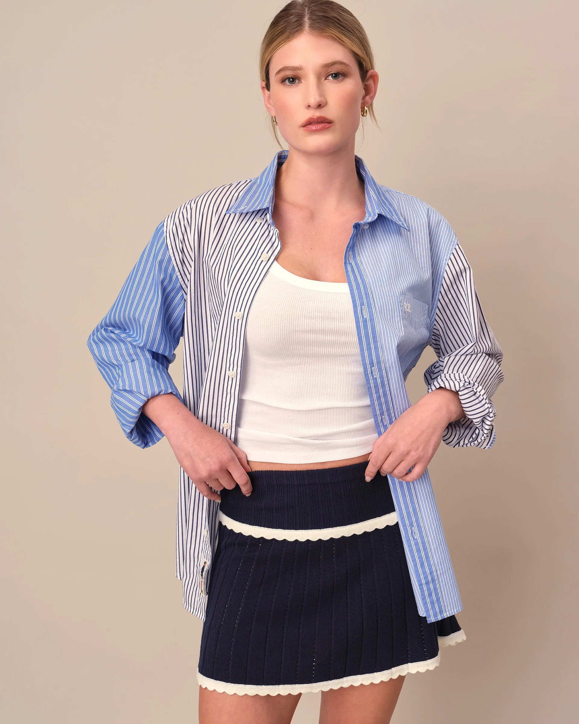 Men's Mixed Stripe Button Down Blue - Image 6
