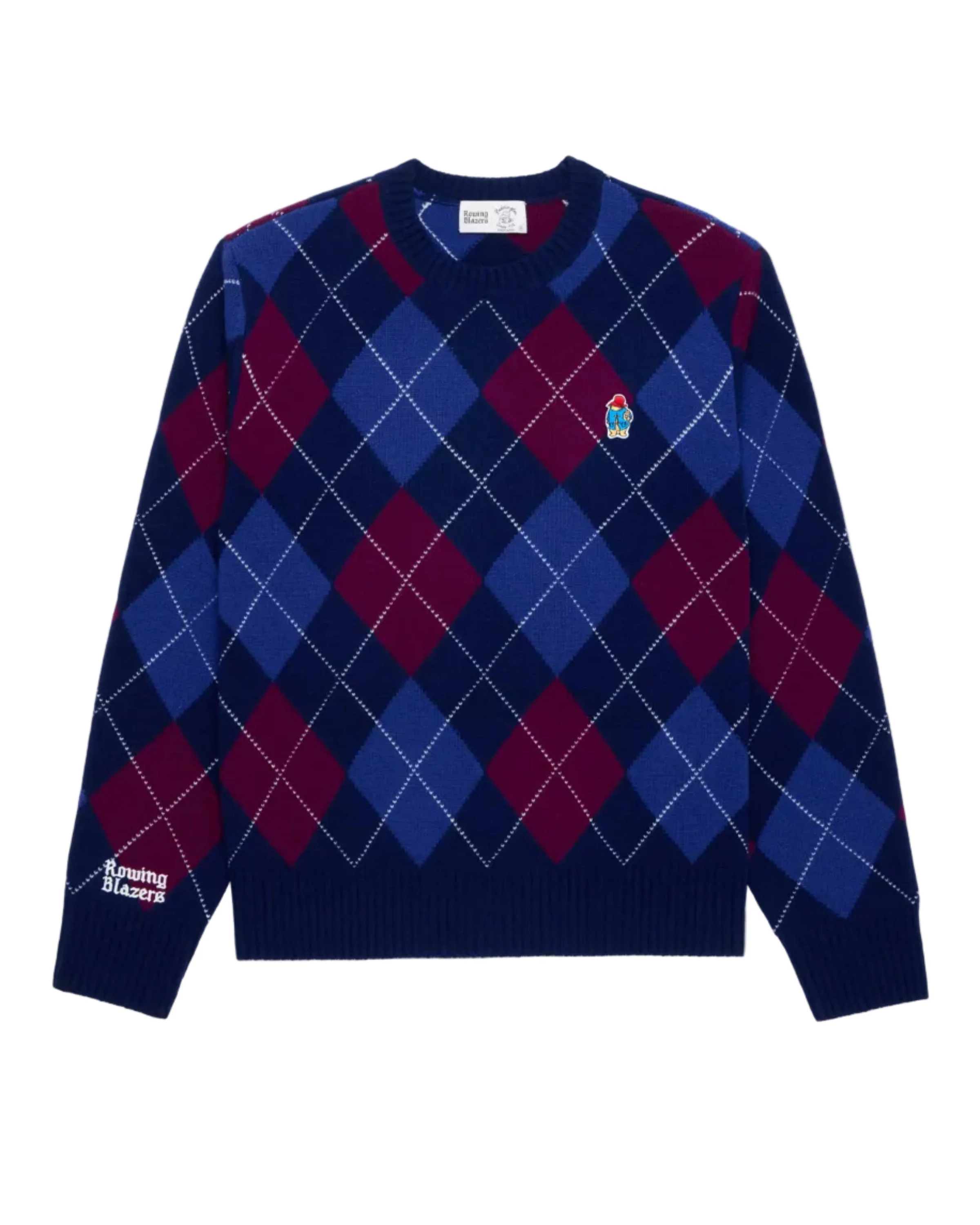 Paddington Cashmere Argyle Sweater Navy and Maroon Argyle