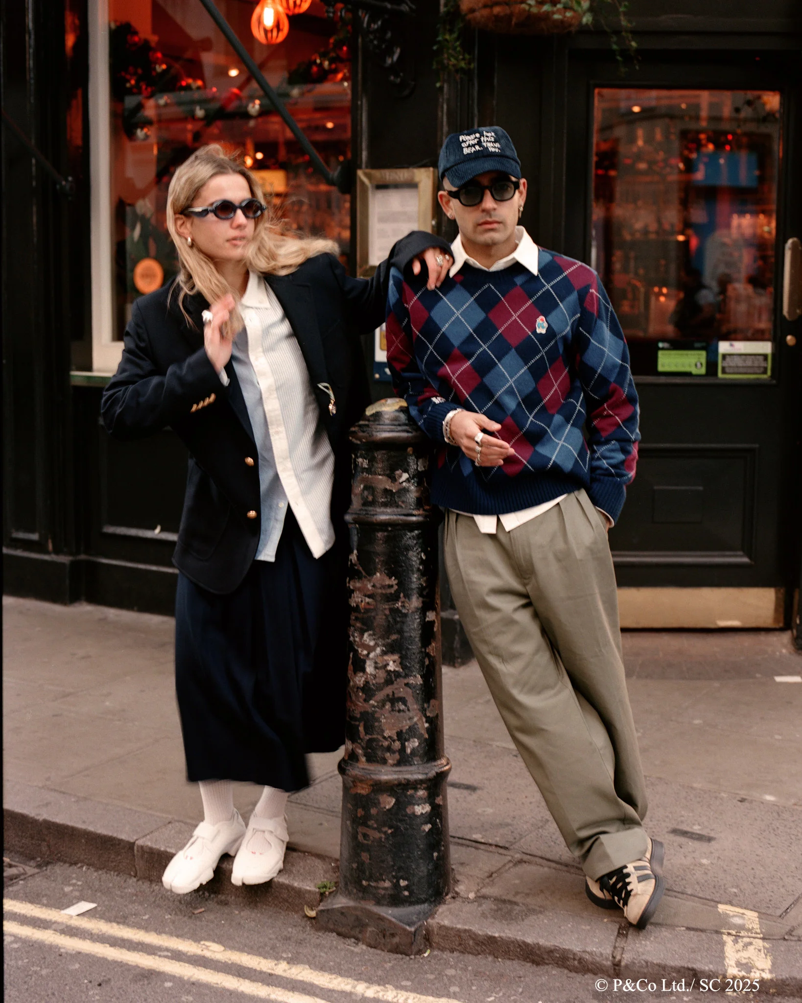 Paddington Cashmere Argyle Sweater Navy and Maroon Argyle - Image 7