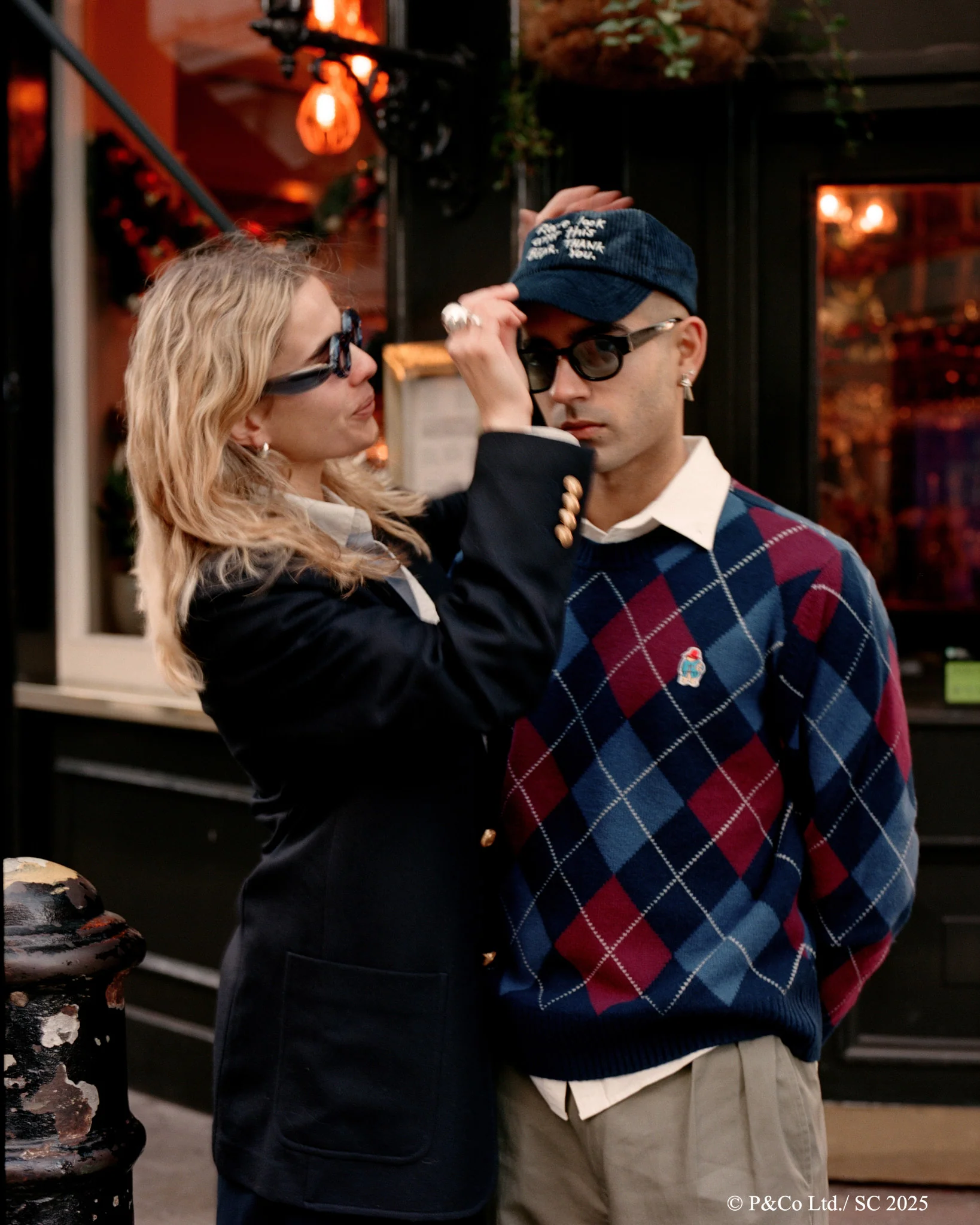 Paddington Cashmere Argyle Sweater Navy and Maroon Argyle - Image 8