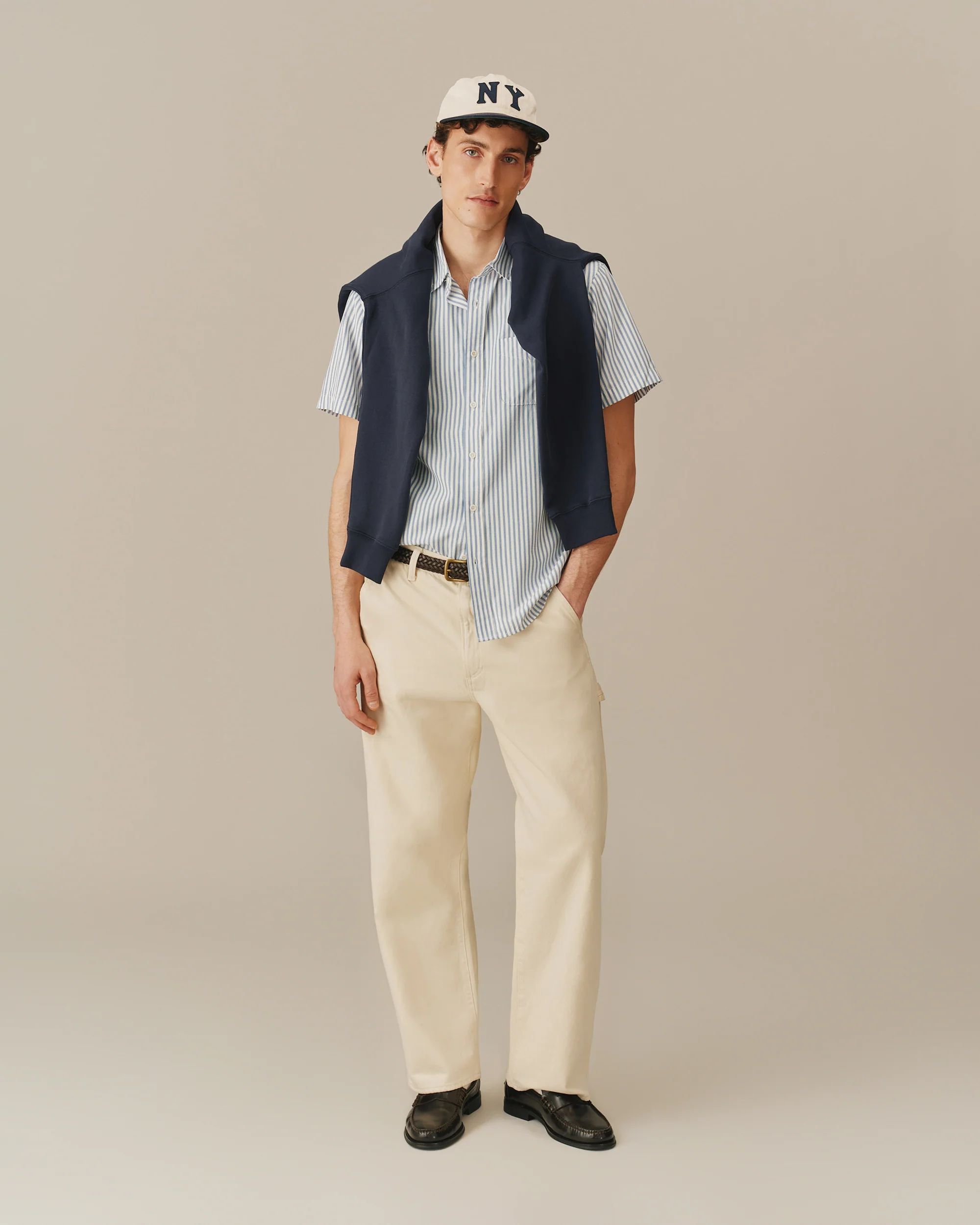 Men's Pastel Ribbon Shirt Blue And White Stripe