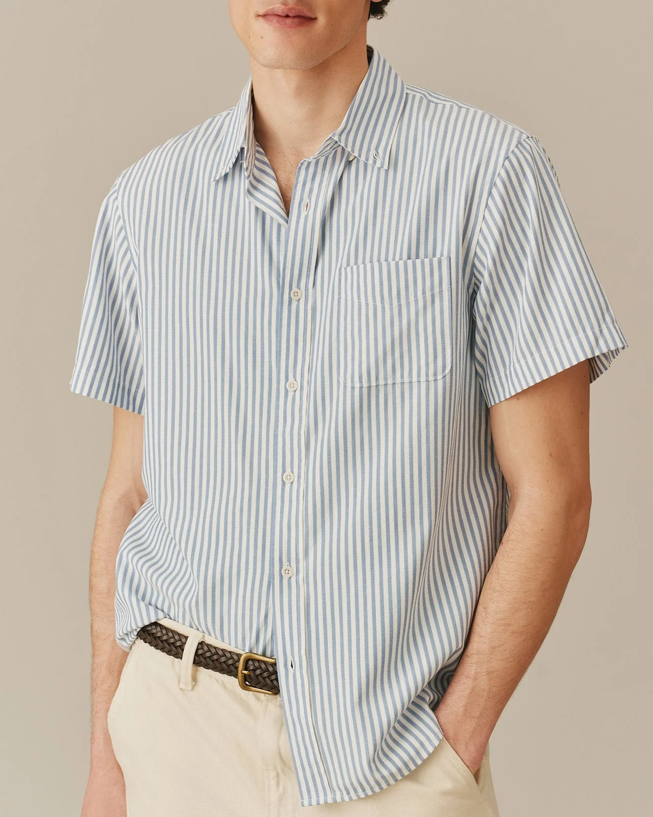 Men's Pastel Ribbon Shirt Blue And White Stripe - Image 2