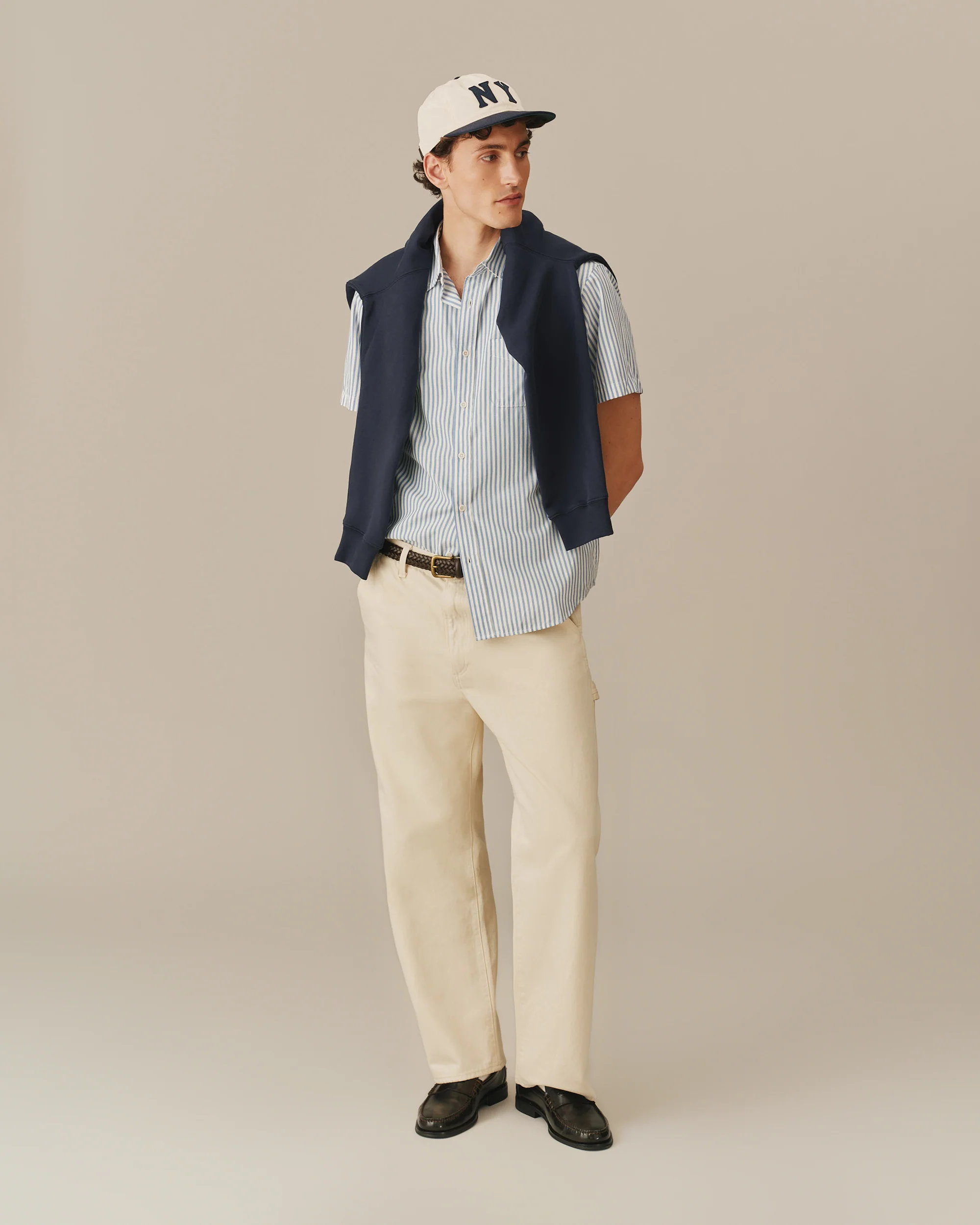 Men's Pastel Ribbon Shirt Blue And White Stripe - Image 3