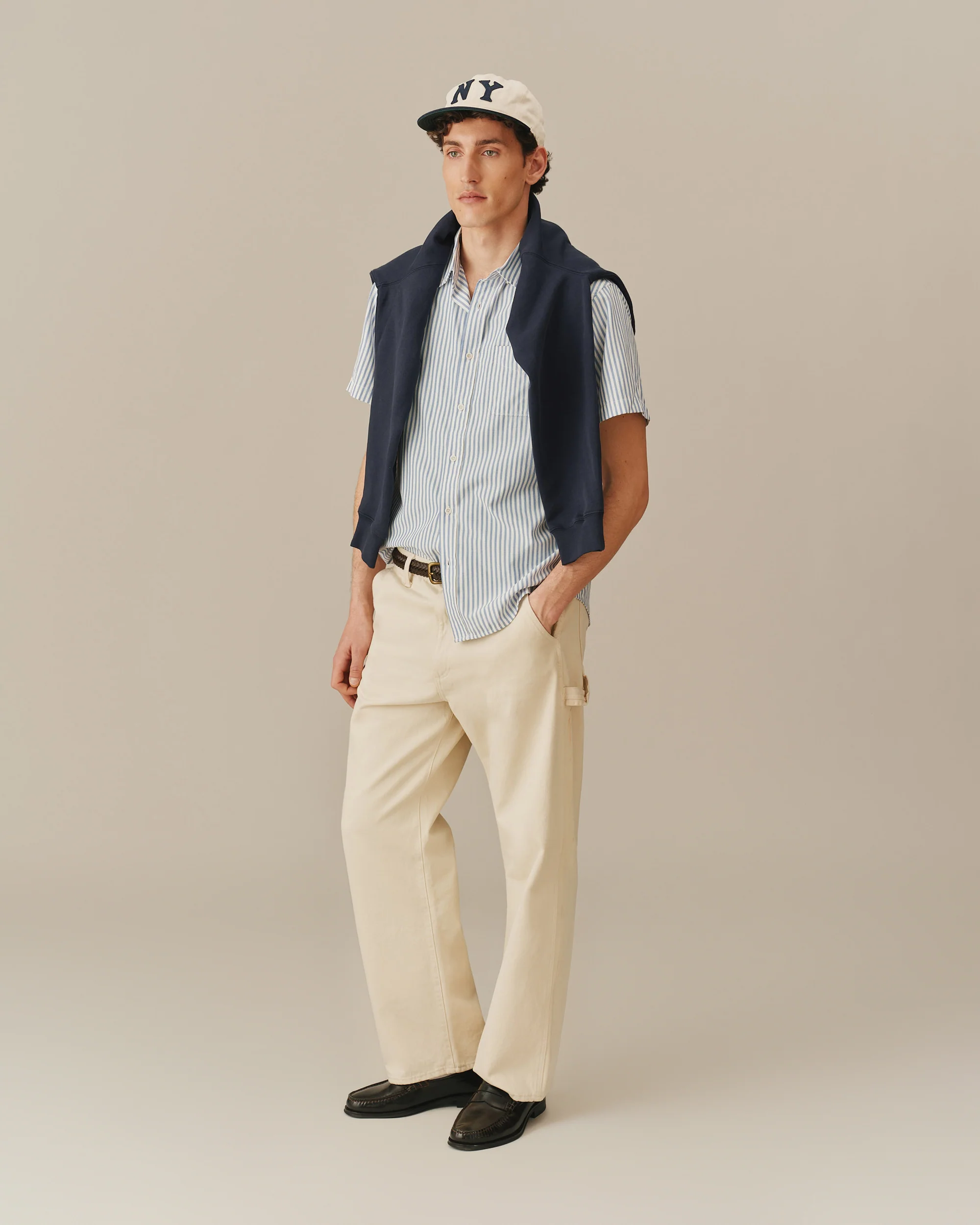 Men's Pastel Ribbon Shirt Blue And White Stripe - Image 4