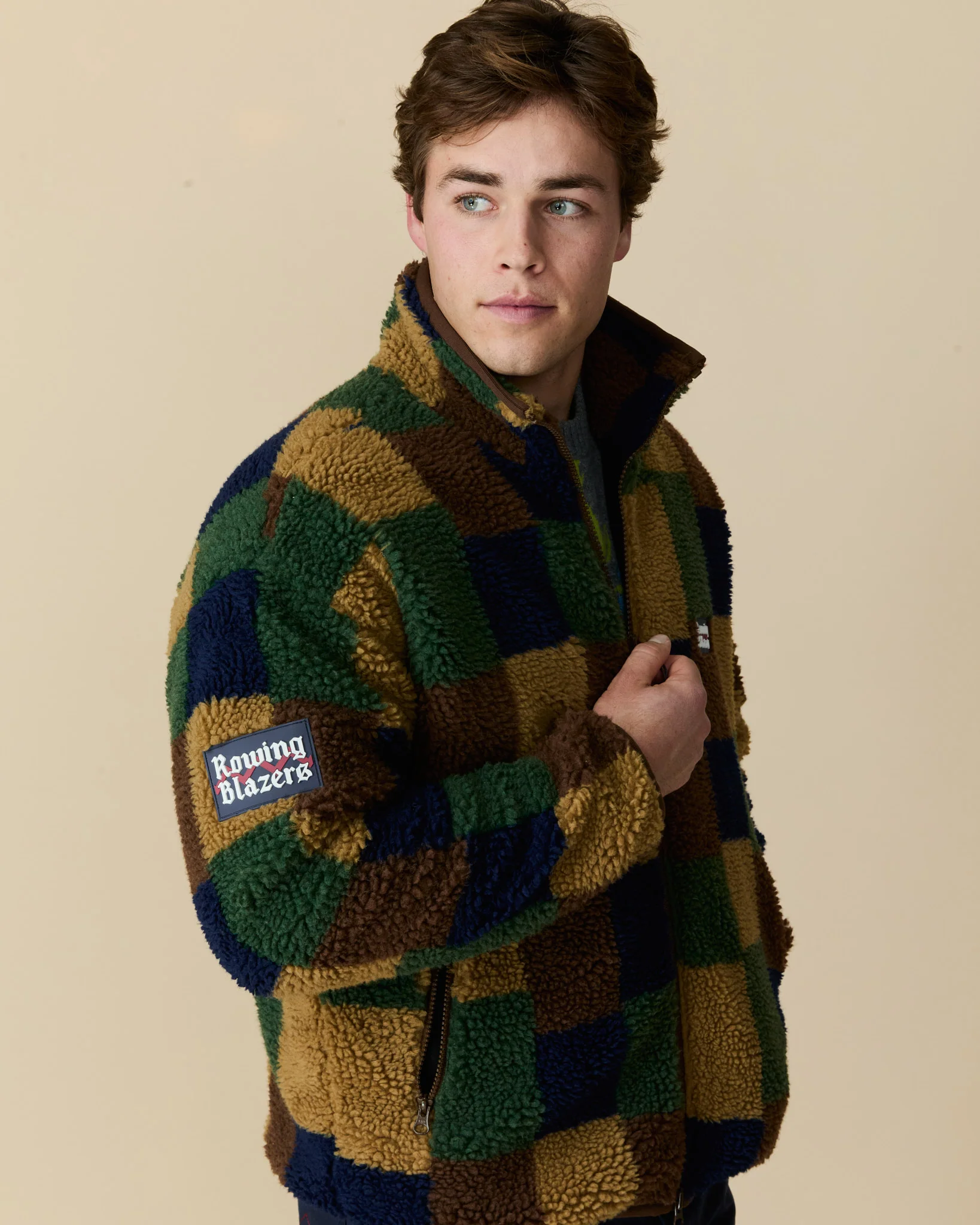 Men's Patchwork Sherpa Jacket Brown Multi - Image 4