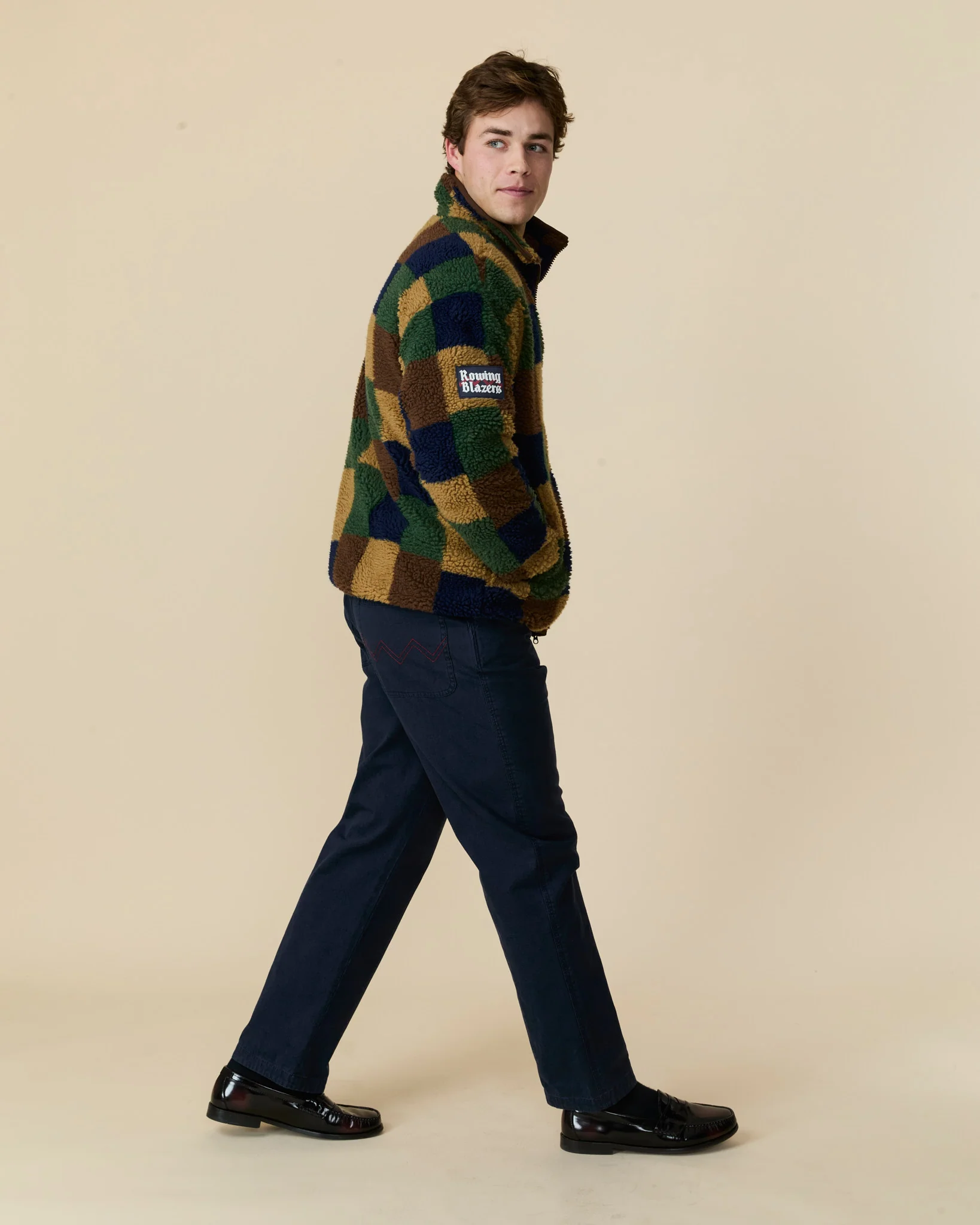 Men's Patchwork Sherpa Jacket Brown Multi - Image 6