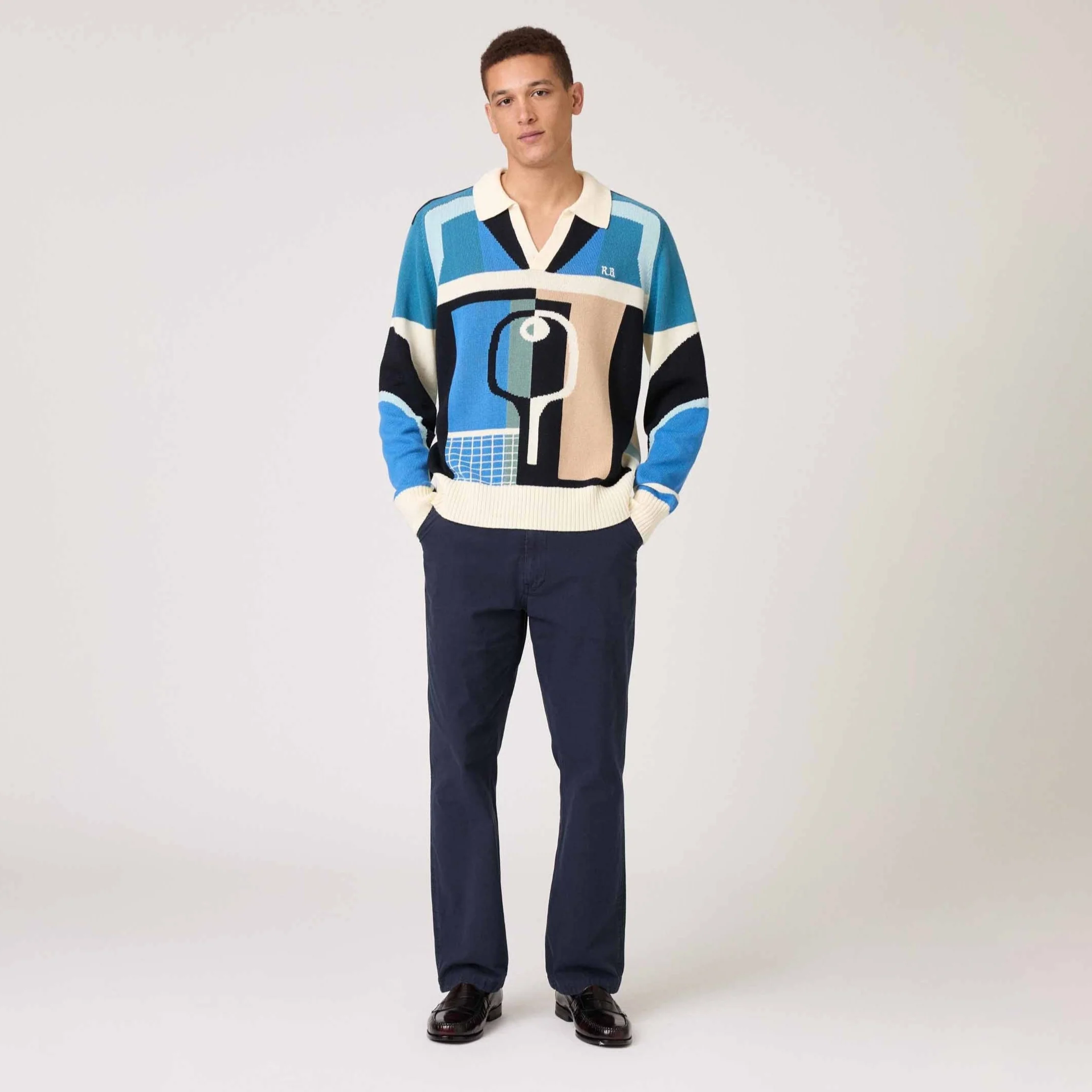 Pickleball Sweater Blue Brown Multicolor - Image 2