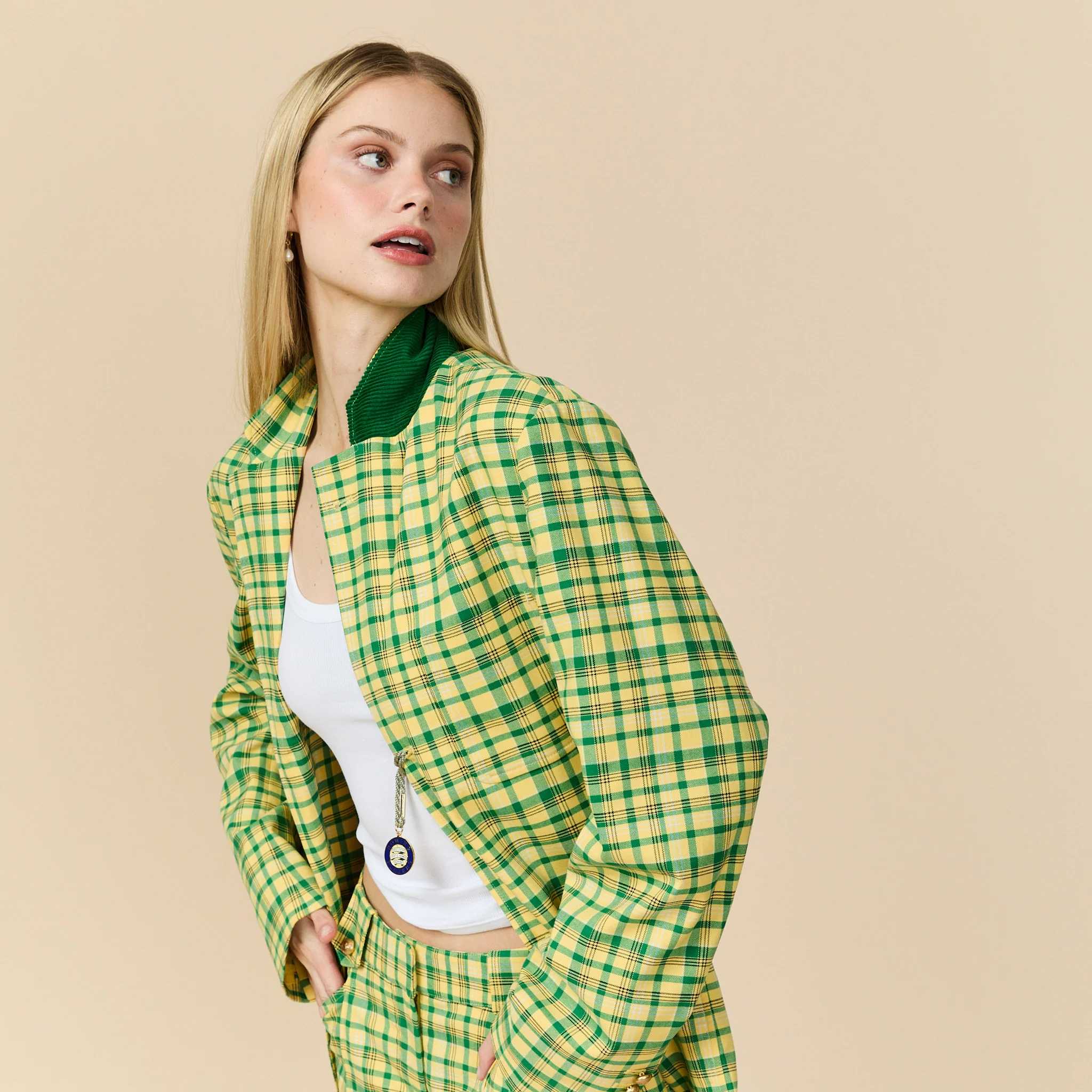 Men's Plain Weave Blazer Yellow Plaid - Image 2
