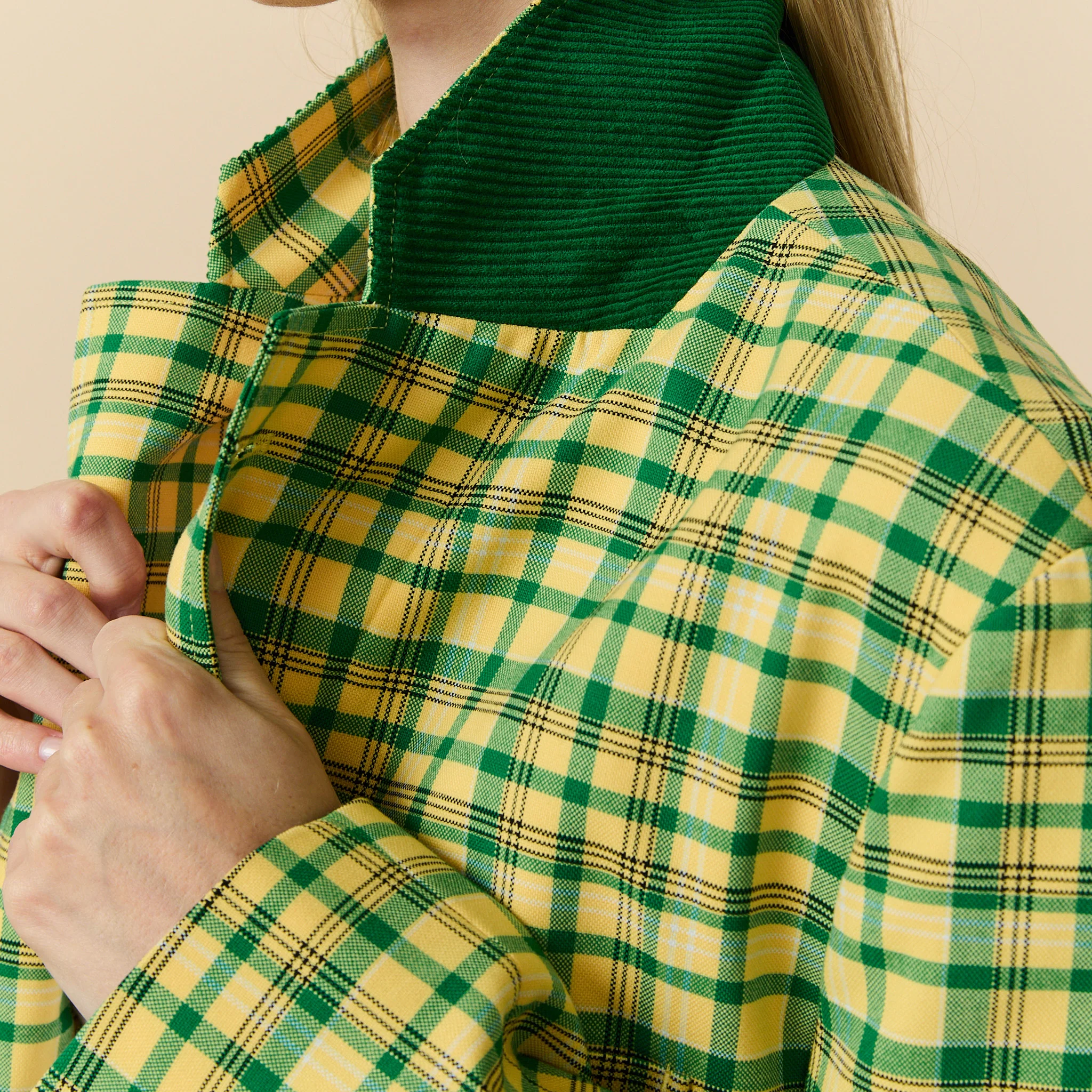 Men's Plain Weave Blazer Yellow Plaid - Image 6