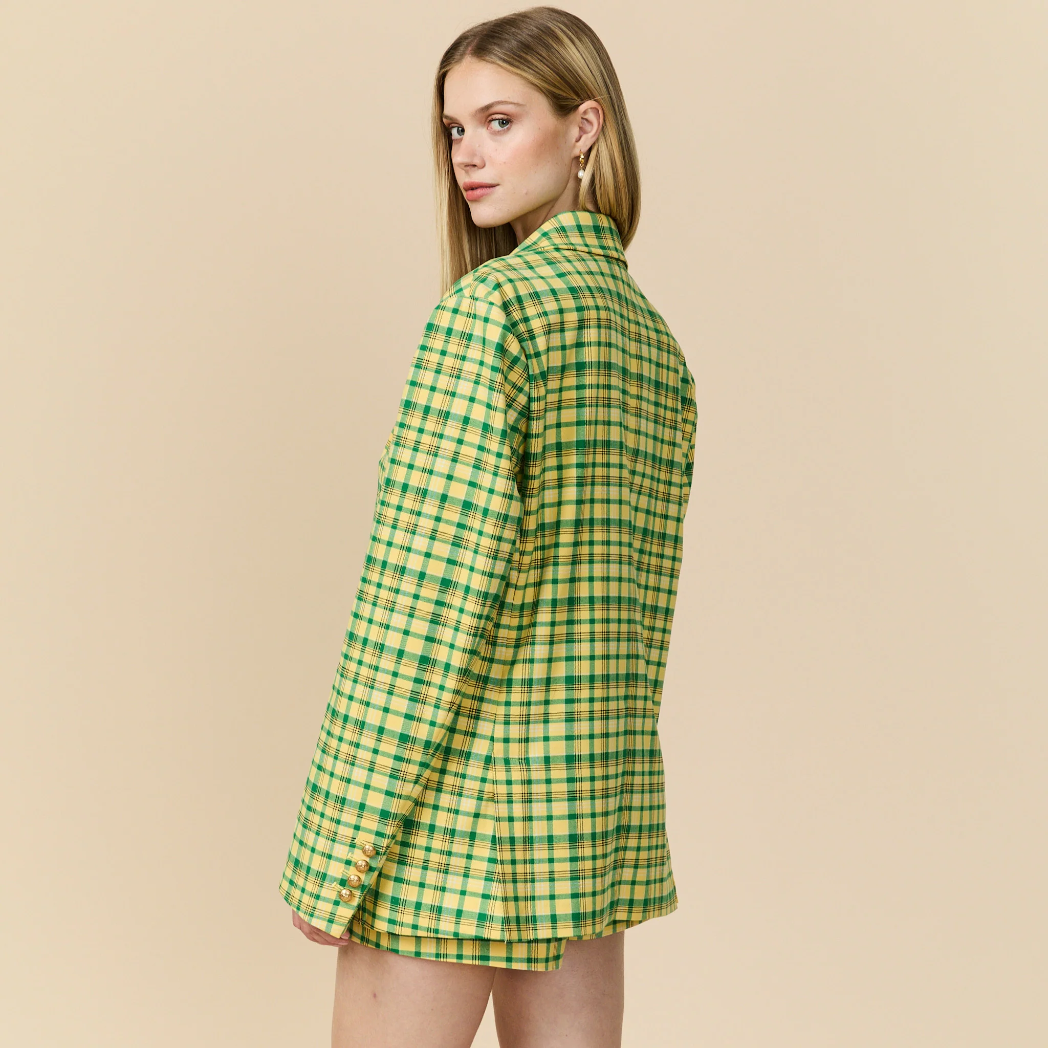 Men's Plain Weave Blazer Yellow Plaid - Image 8