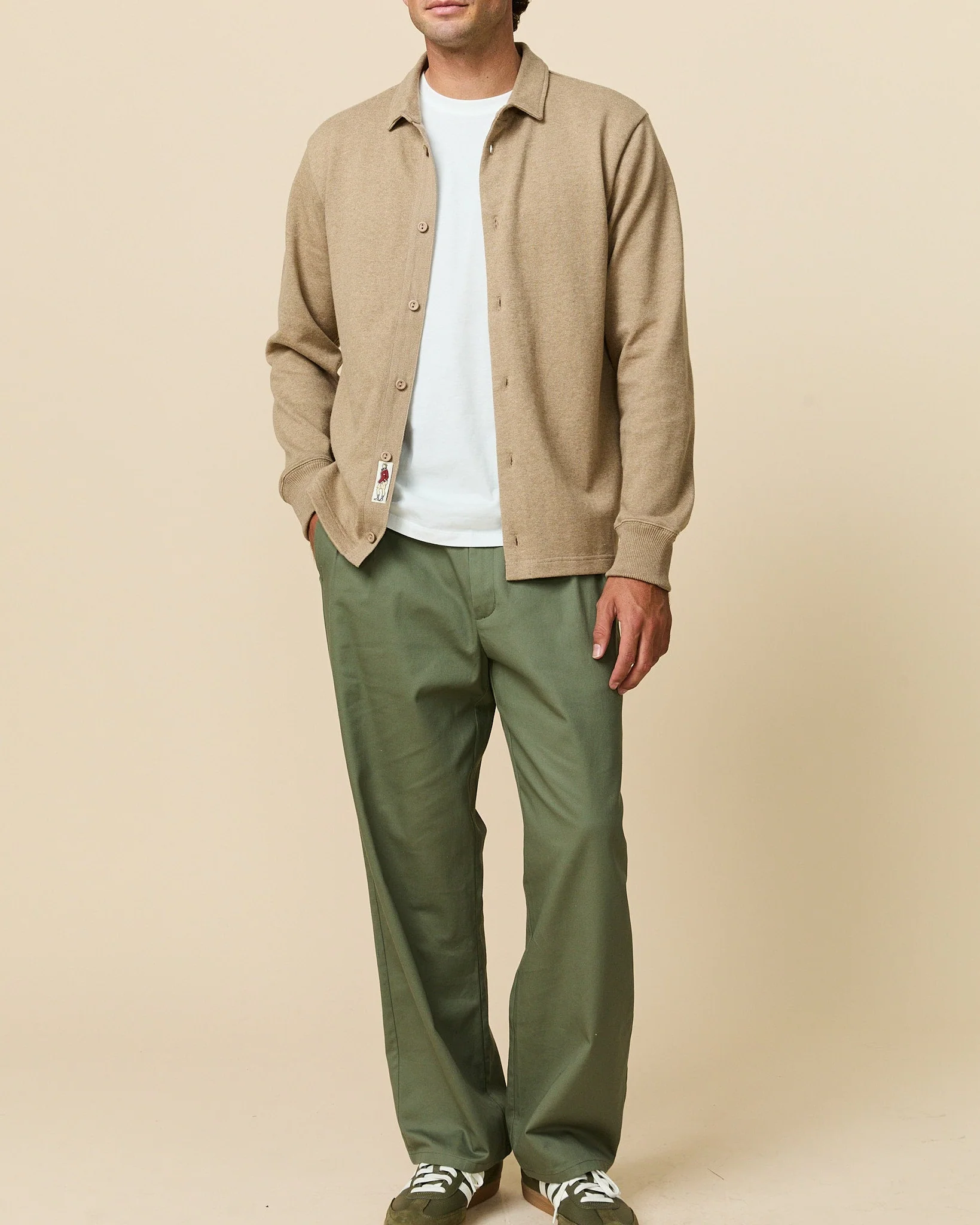 Men's Pleated Cotton Twill Pant Dark Olive - Image 3