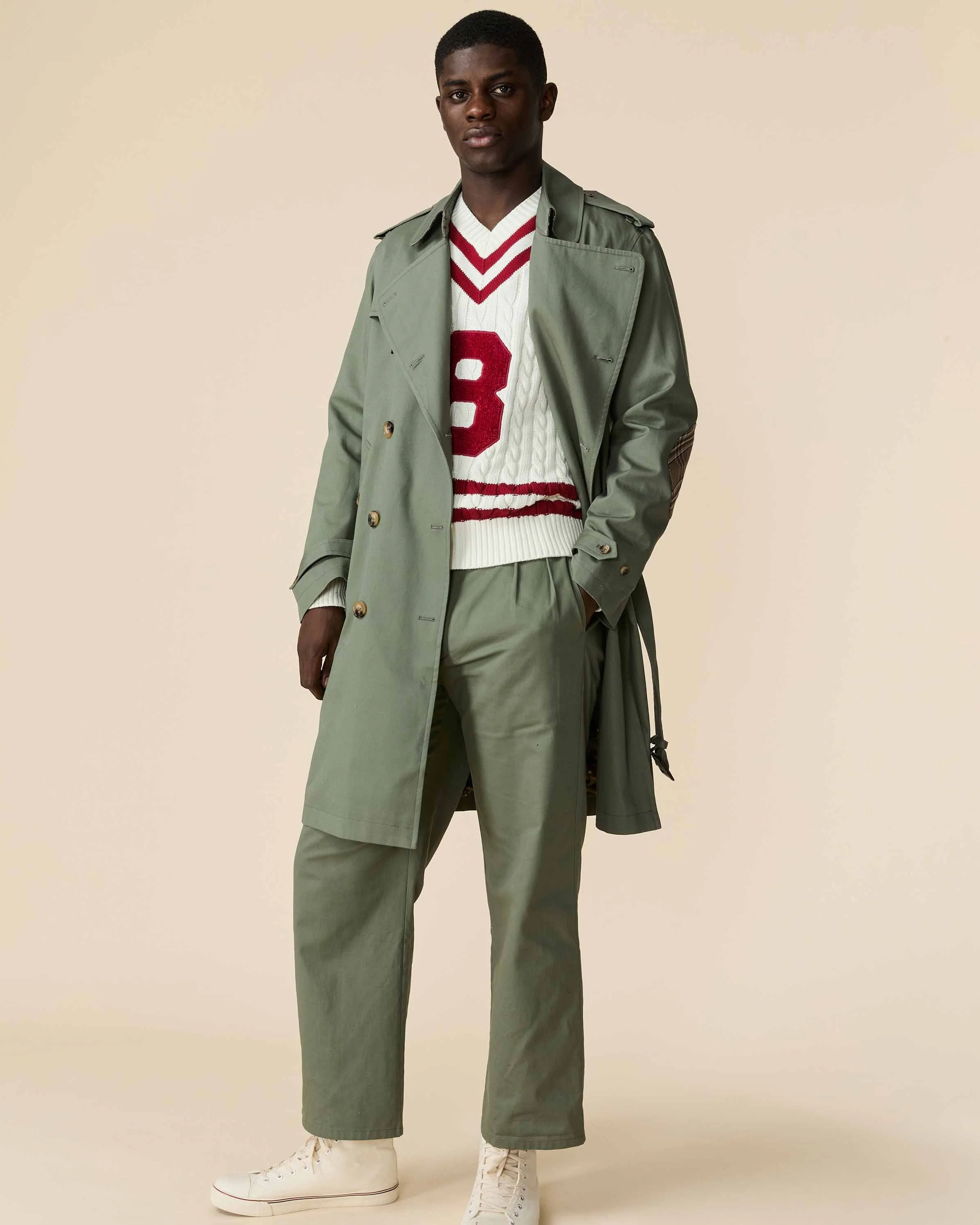 Men's Pleated Cotton Twill Pant Dark Olive - Image 4