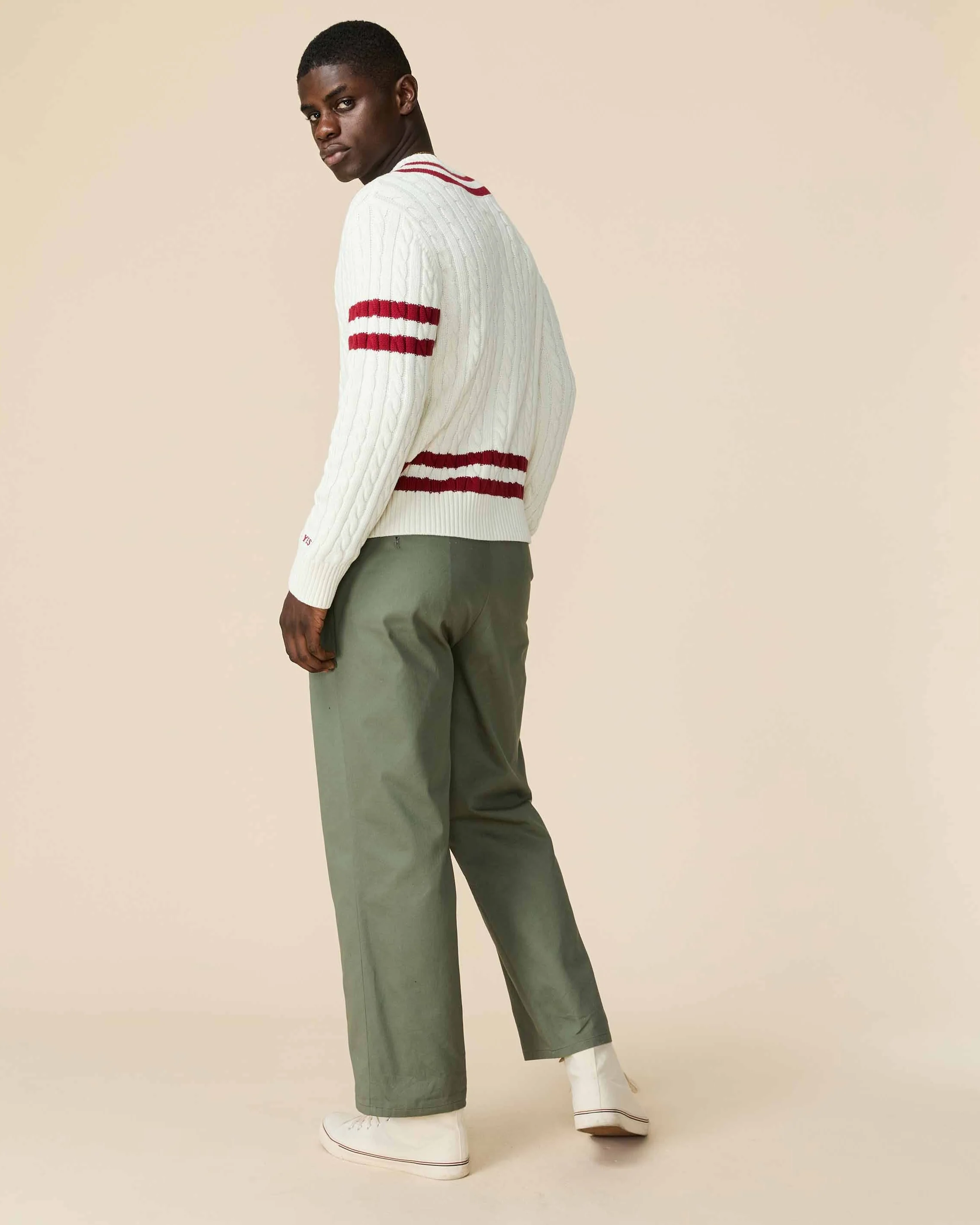 Men's Pleated Cotton Twill Pant Dark Olive - Image 5