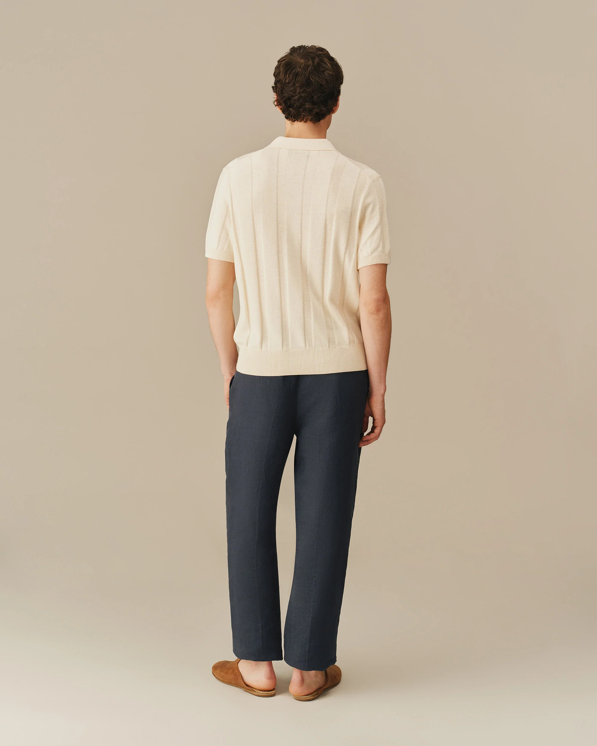 Men's Pleated Linen Tapered Pant Navy - Image 4