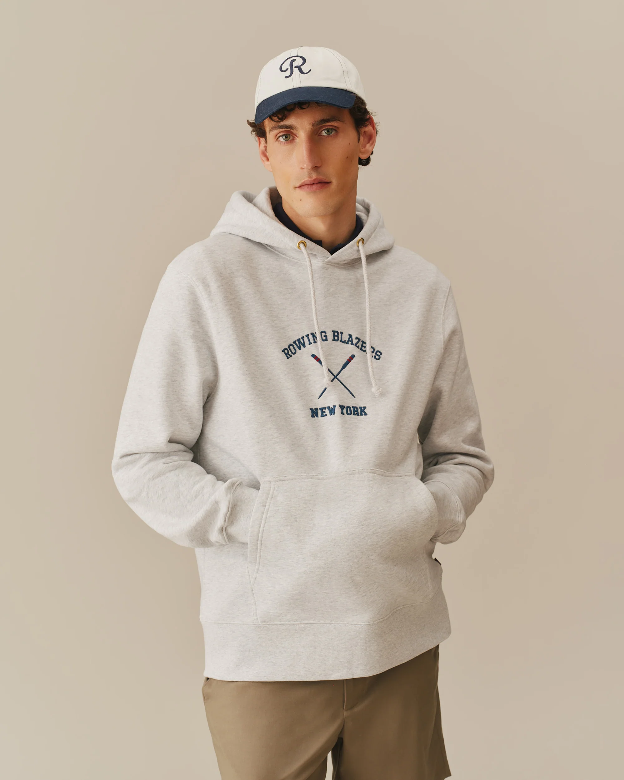 Men's R Embroidery Baseball Cap Navy - Image 2
