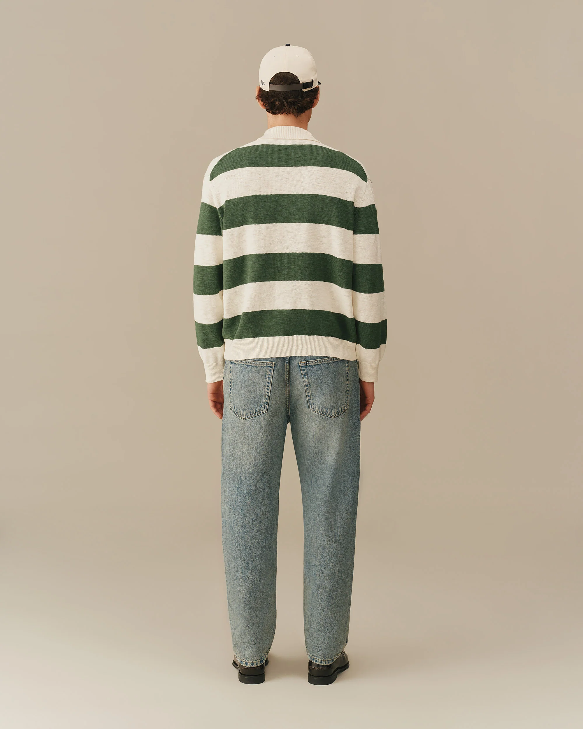 Relaxed Cotton Slub Rugby Sweater Green & White - Image 4