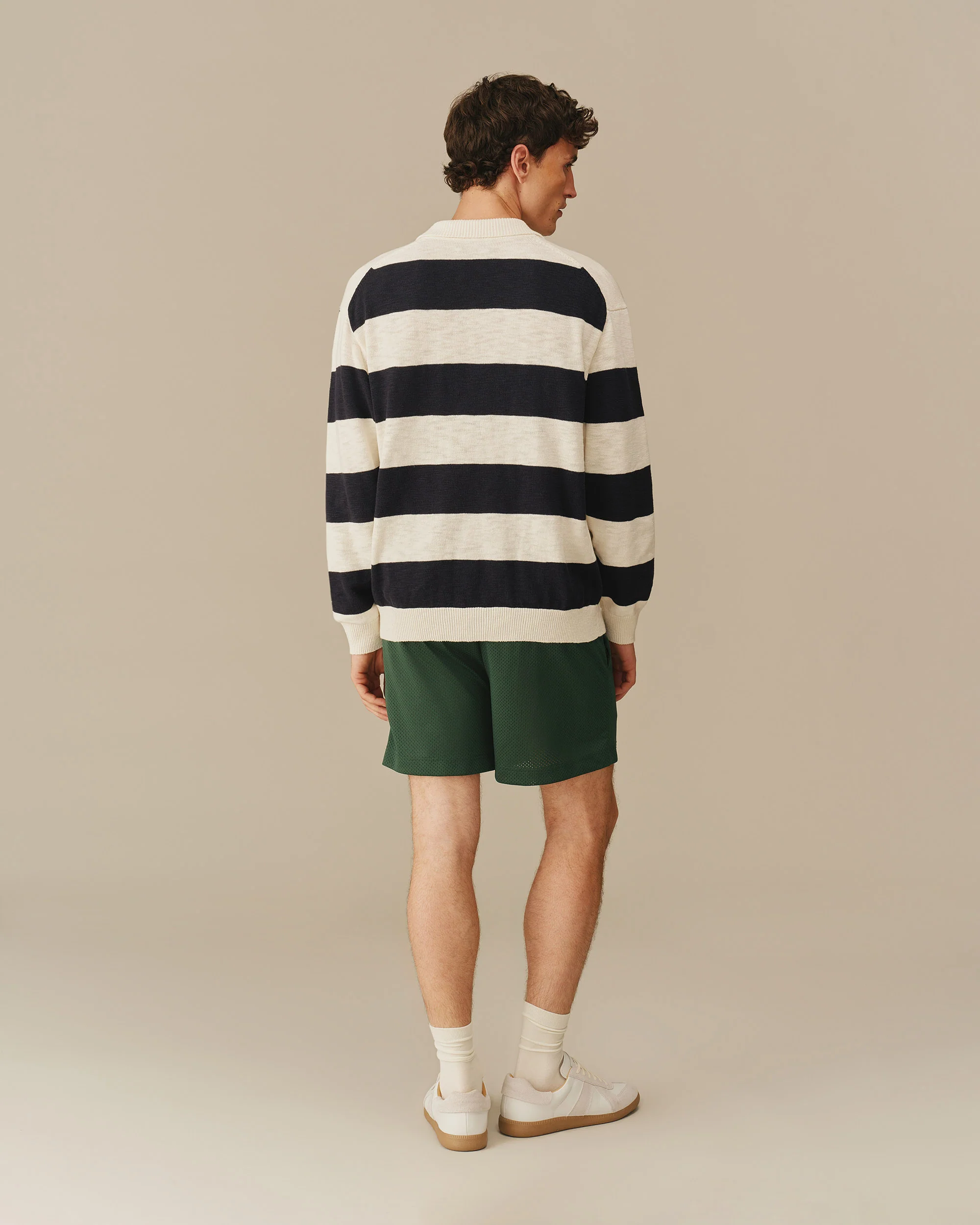 Relaxed Cotton Slub Rugby Sweater Navy & White - Image 4