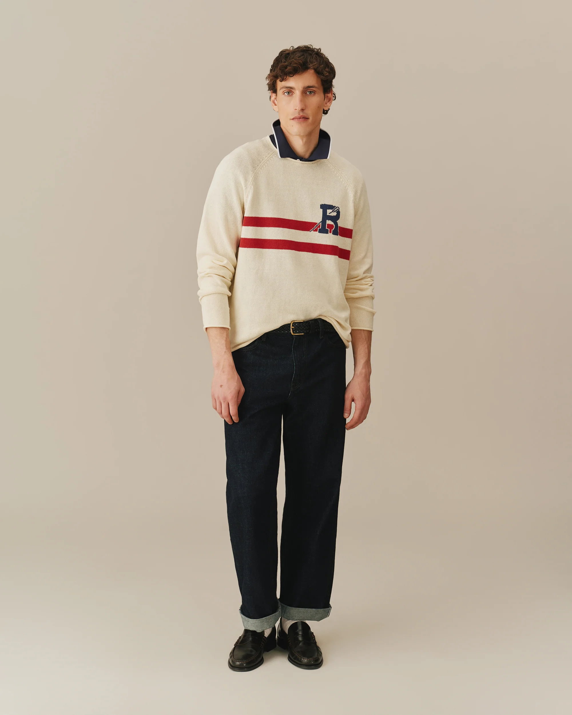 Roll Edge Oar Sweater Cream