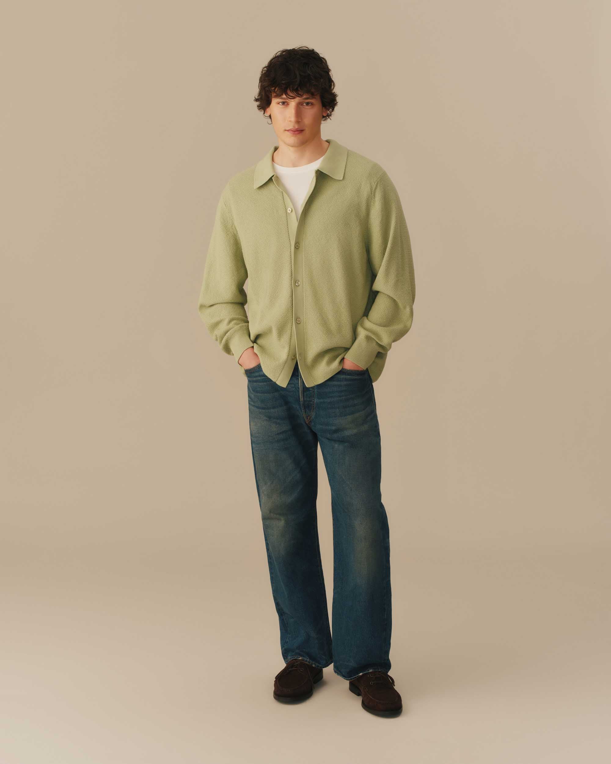 Seed Stitch Dress Shirt Sweater Green - Image 2
